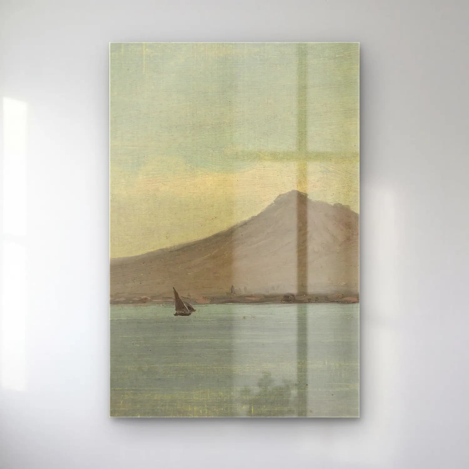 Albert Bierstadt – Vesuvius – Bej Tonlar cam tablo — Albert Bierstadt – Vesuvius – Bej Tonlar — yağlı boya yelkenliler