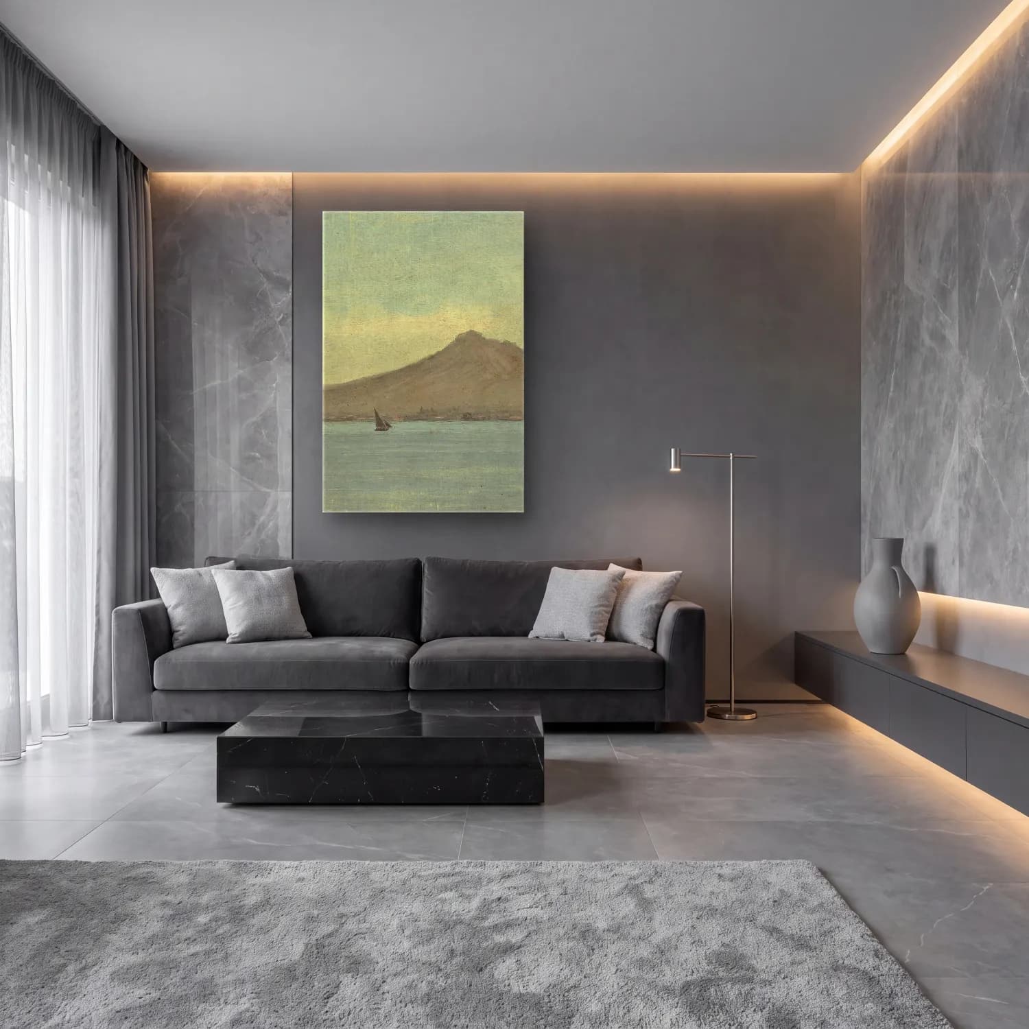 Albert Bierstadt – Vesuvius – Bej Tonlar cam tablo — lüks salon duvarında