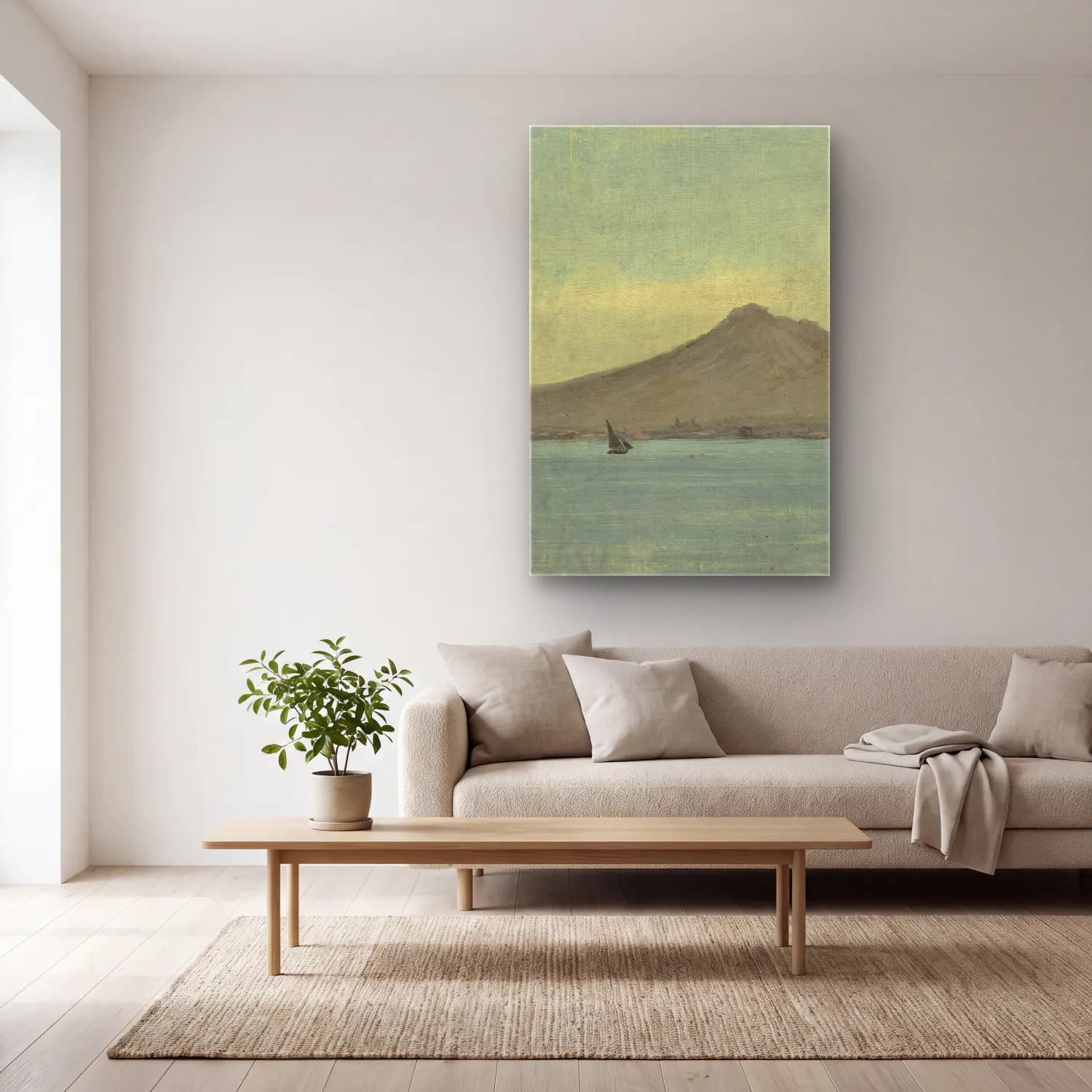Albert Bierstadt – Vesuvius – Bej Tonlar cam tablo — açık renk salonda