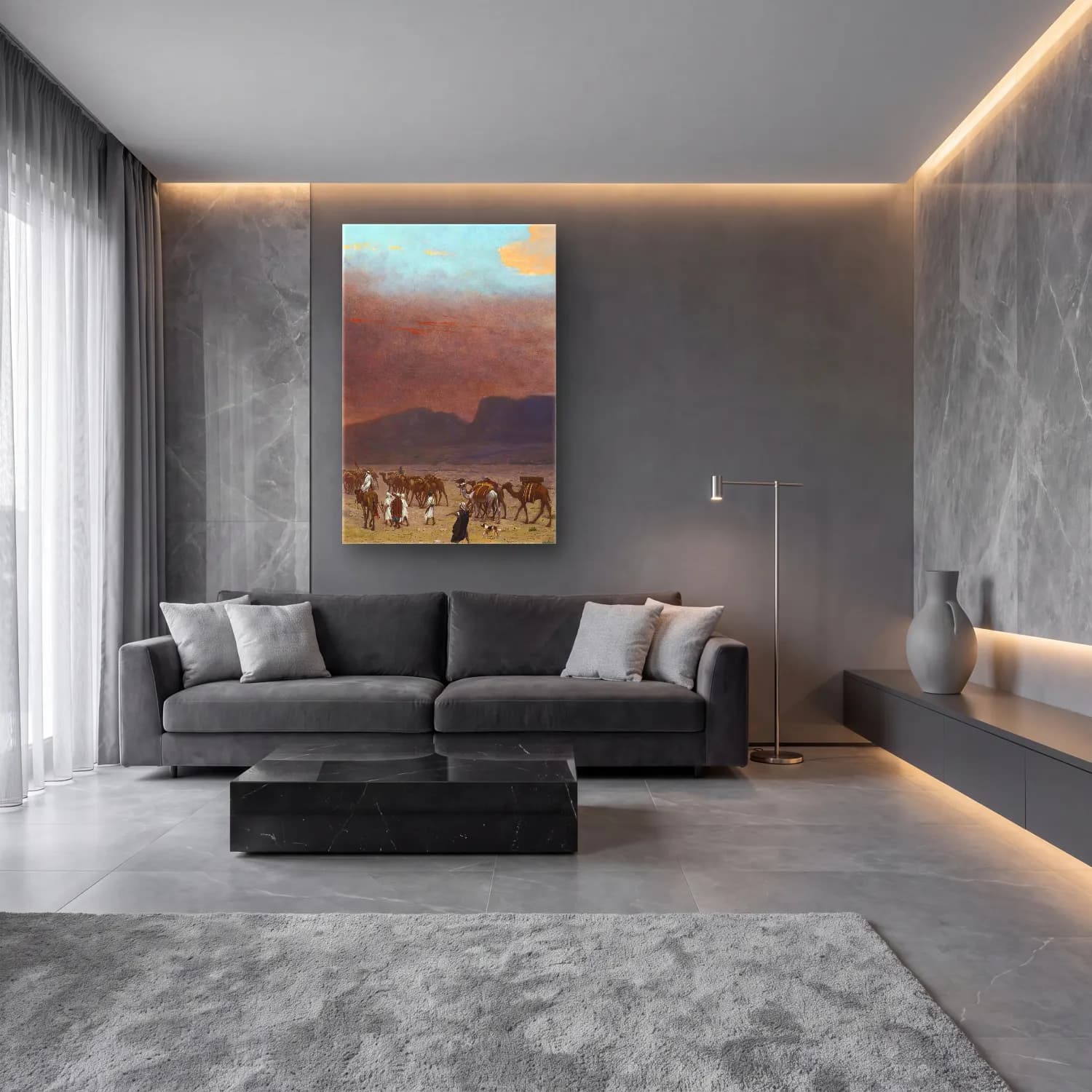 Jean-Léon Gérôme – Caravane Dans Le Desert cam tablo — lüks salon duvarında