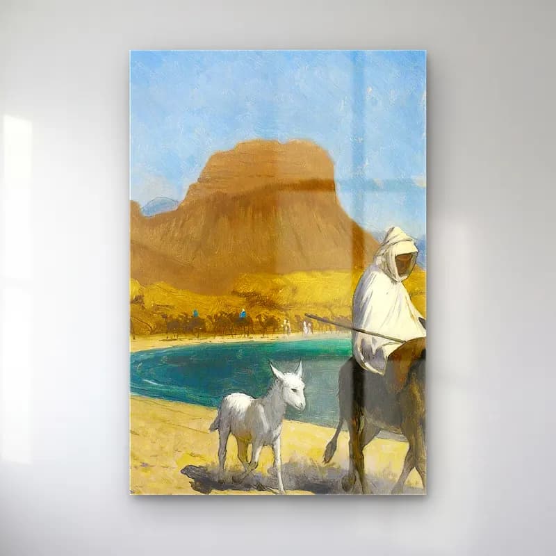 Jean-Léon Gérôme – Golfe D’Akaba cam tablo — Jean-Léon Gérôme – Golfe D’Akaba — yağlı boya dağ manzarası