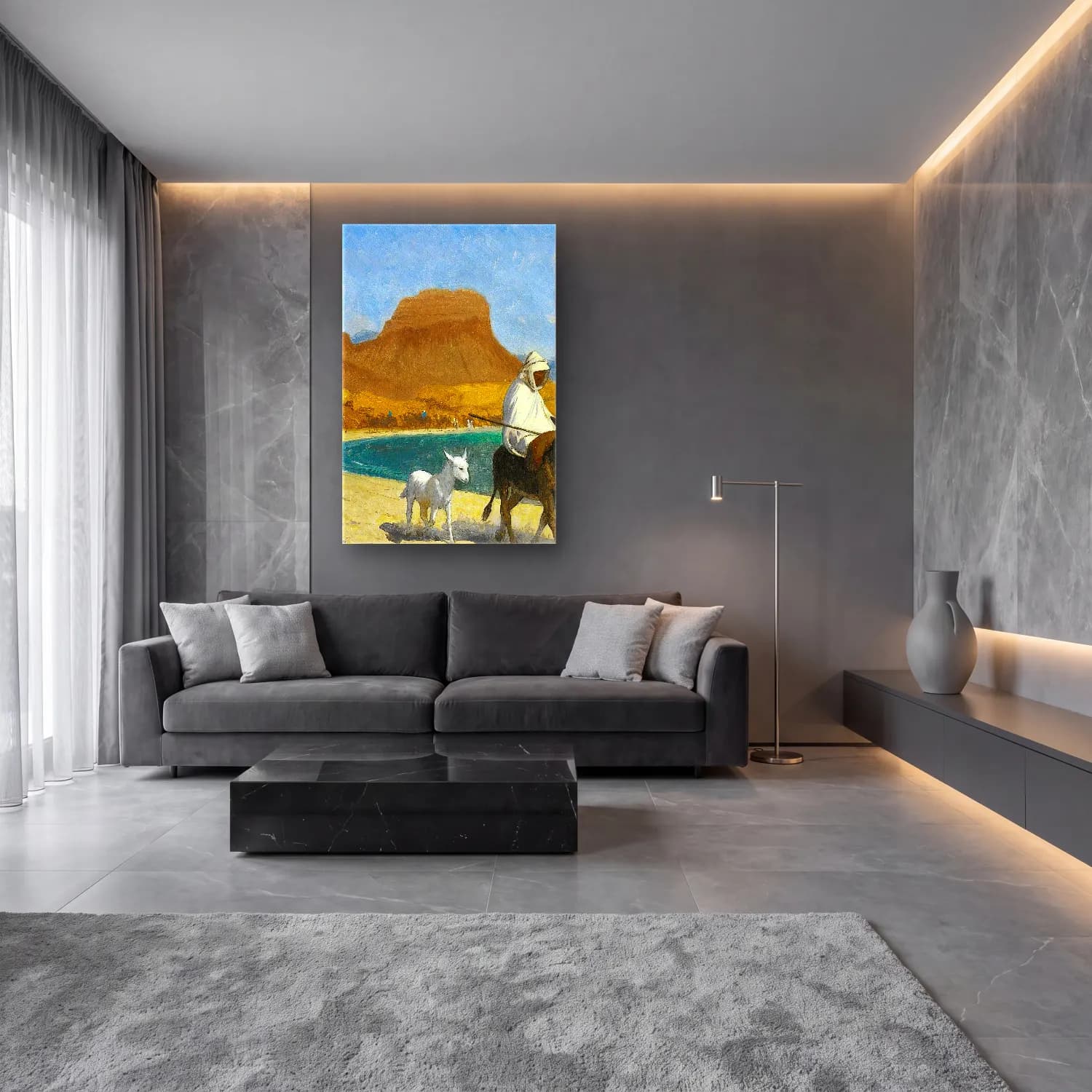 Jean-Léon Gérôme – Golfe D’Akaba cam tablo — lüks salon duvarında