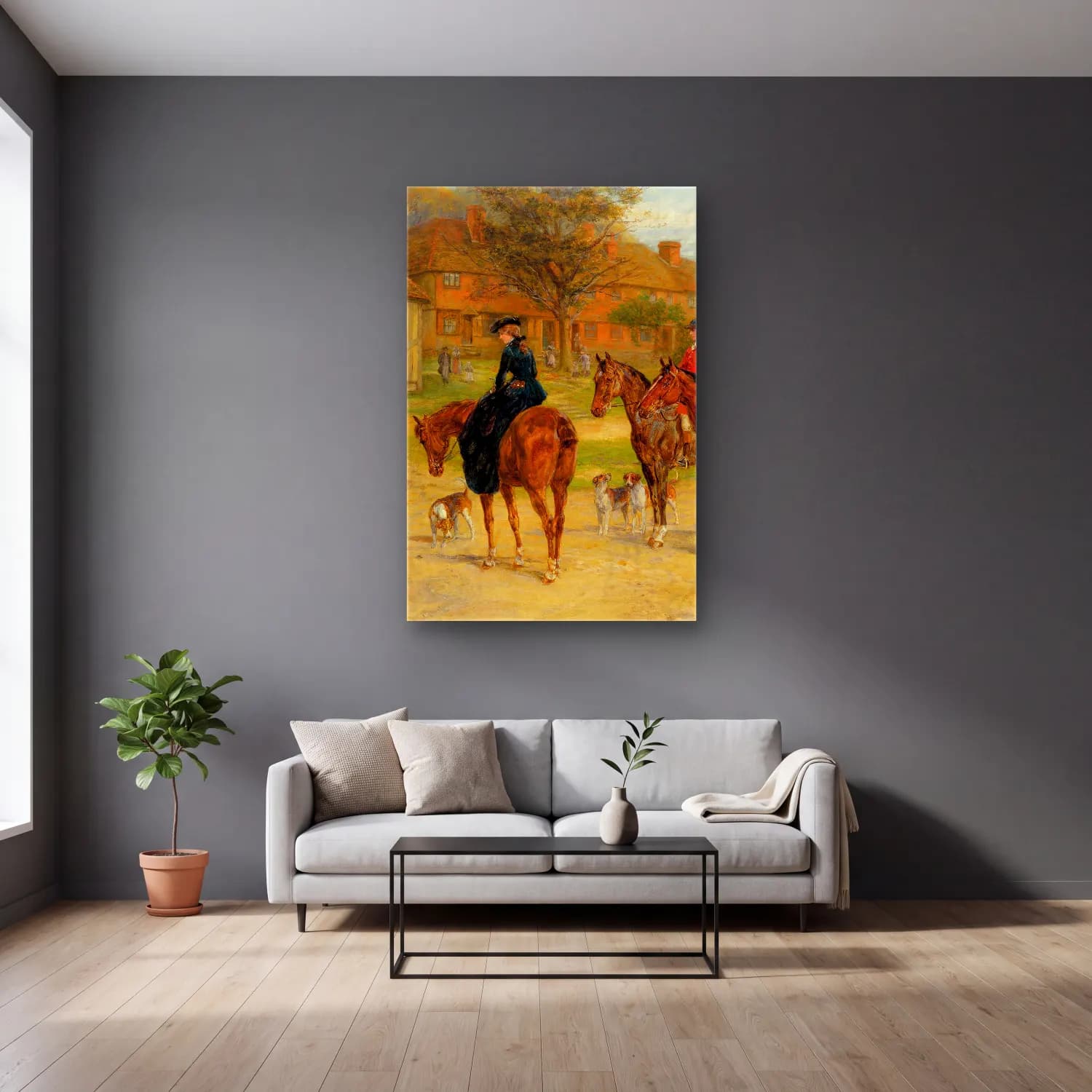 Heywood Hardy – Meet at the inn – Pastel Tonlar cam tablo — gri duvarlı salonda