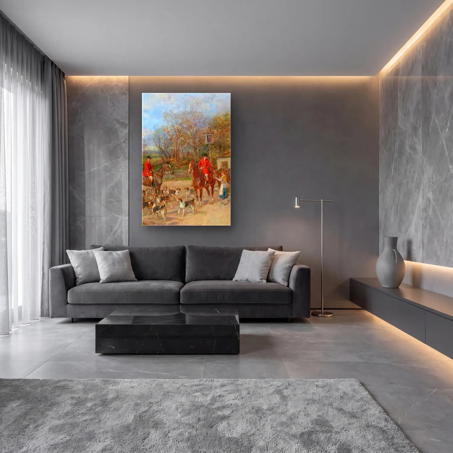 Heywood Hardy – The stirrup cup – Kırmızı Tonlar cam tablo — lüks salon duvarında
