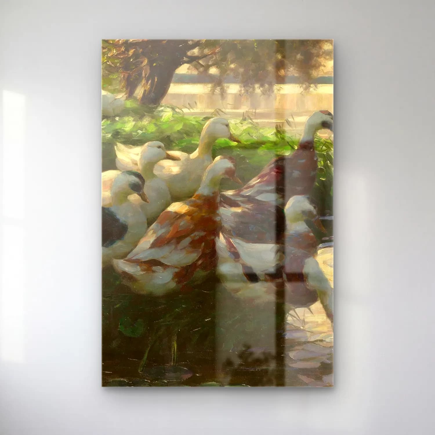 Alexander Koester – Enten am Seeufer (Circa 1909-1913) – Turkuaz Tonlar cam tablo — Alexander Koester – Enten am Seeufer (Circa 1909-1913) – Turkuaz Tonlar — yağlı boya ördekler