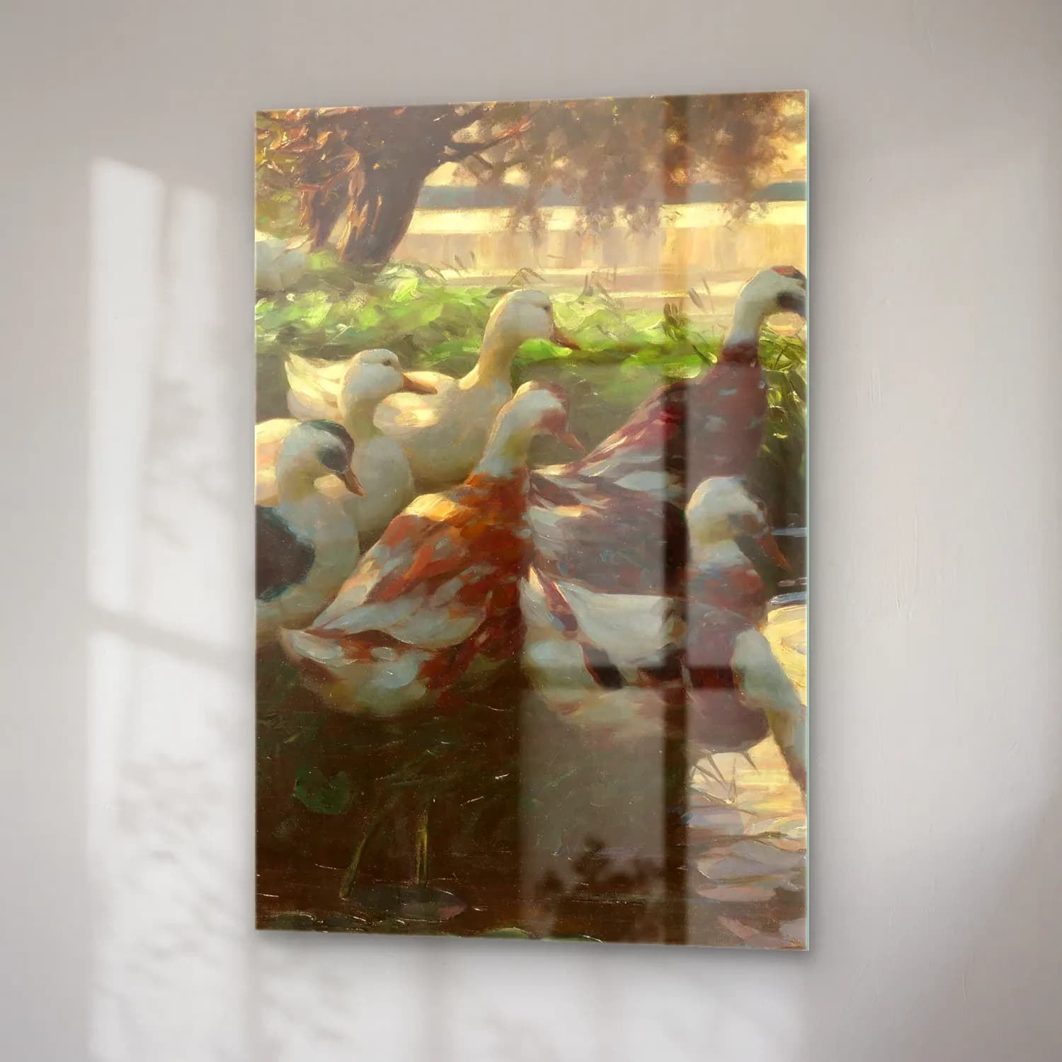 Alexander Koester – Enten am Seeufer (Circa 1909-1913) – Turkuaz Tonlar cam tablo — sağ açıdan görünüm