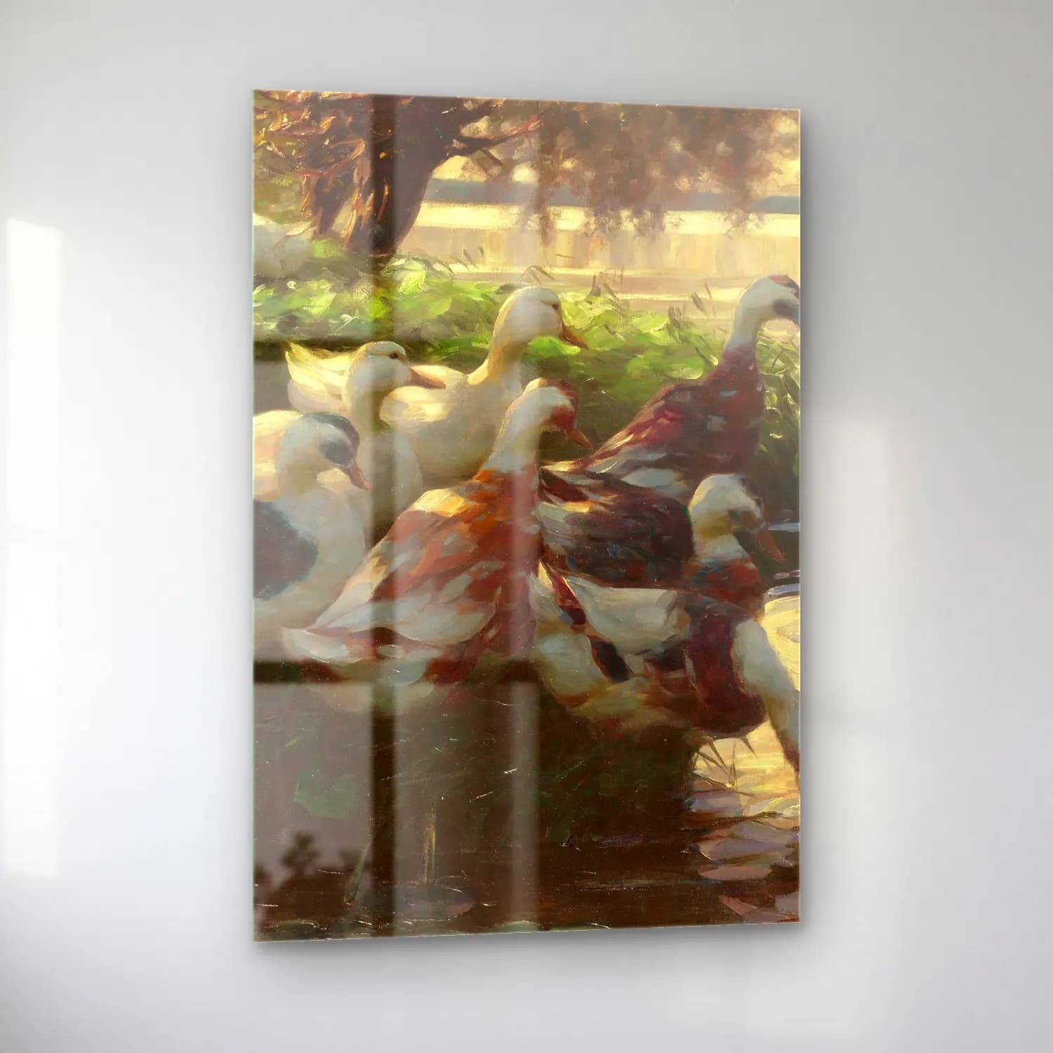 Alexander Koester – Enten am Seeufer (Circa 1909-1913) – Turkuaz Tonlar cam tablo — sol açıdan görünüm