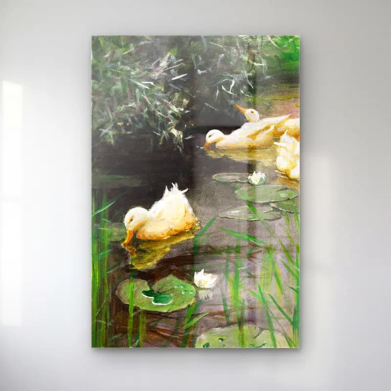 Alexander Koester – Enten im Seerosenteich – Pastel Tonlar cam tablo — Alexander Koester – Enten im Seerosenteich – Pastel Tonlar — yağlı boya ördekler