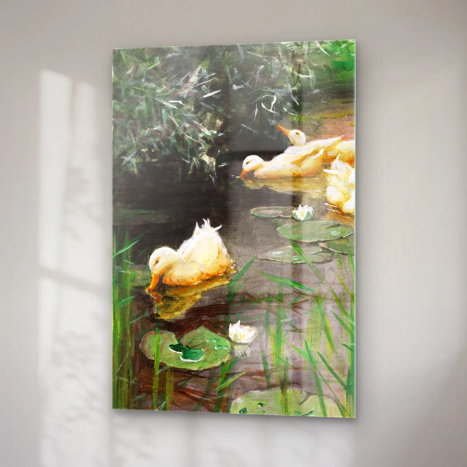 Alexander Koester – Enten im Seerosenteich – Pastel Tonlar cam tablo — sağ açıdan görünüm