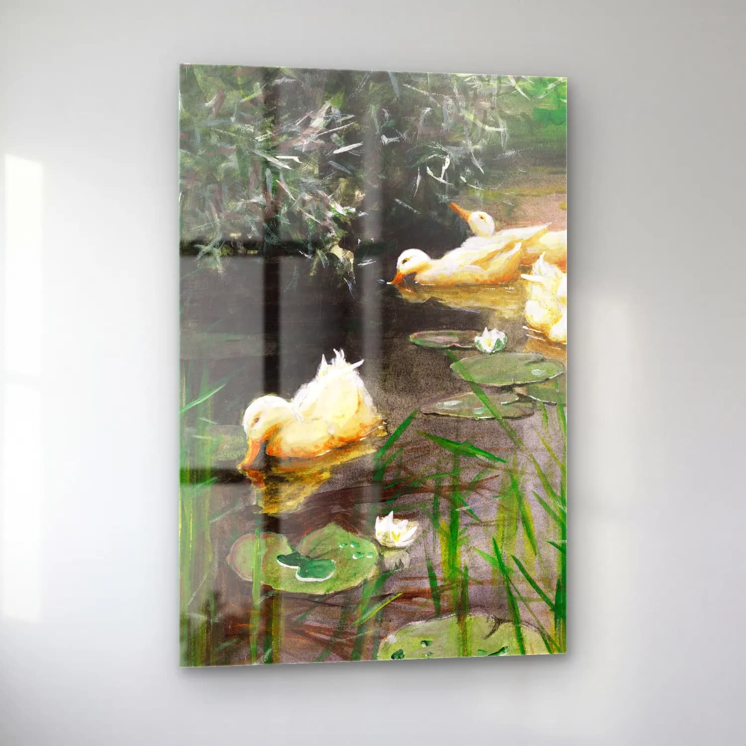 Alexander Koester – Enten im Seerosenteich – Pastel Tonlar cam tablo — sol açıdan görünüm