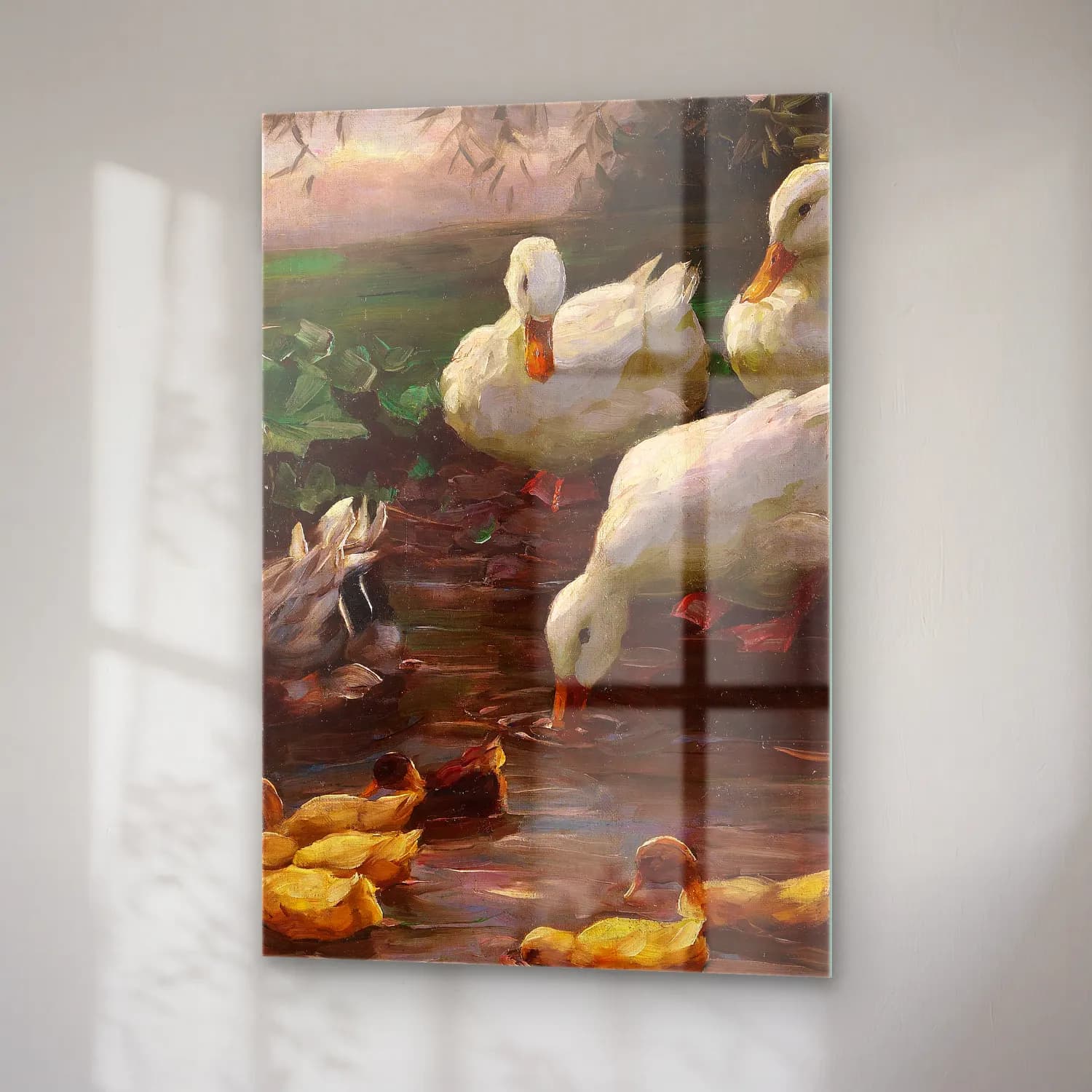 Alexander Koester – Erpel mit Enten und Küken am Seeufer (Ca. 1905-1910) cam tablo — sağ açıdan görünüm