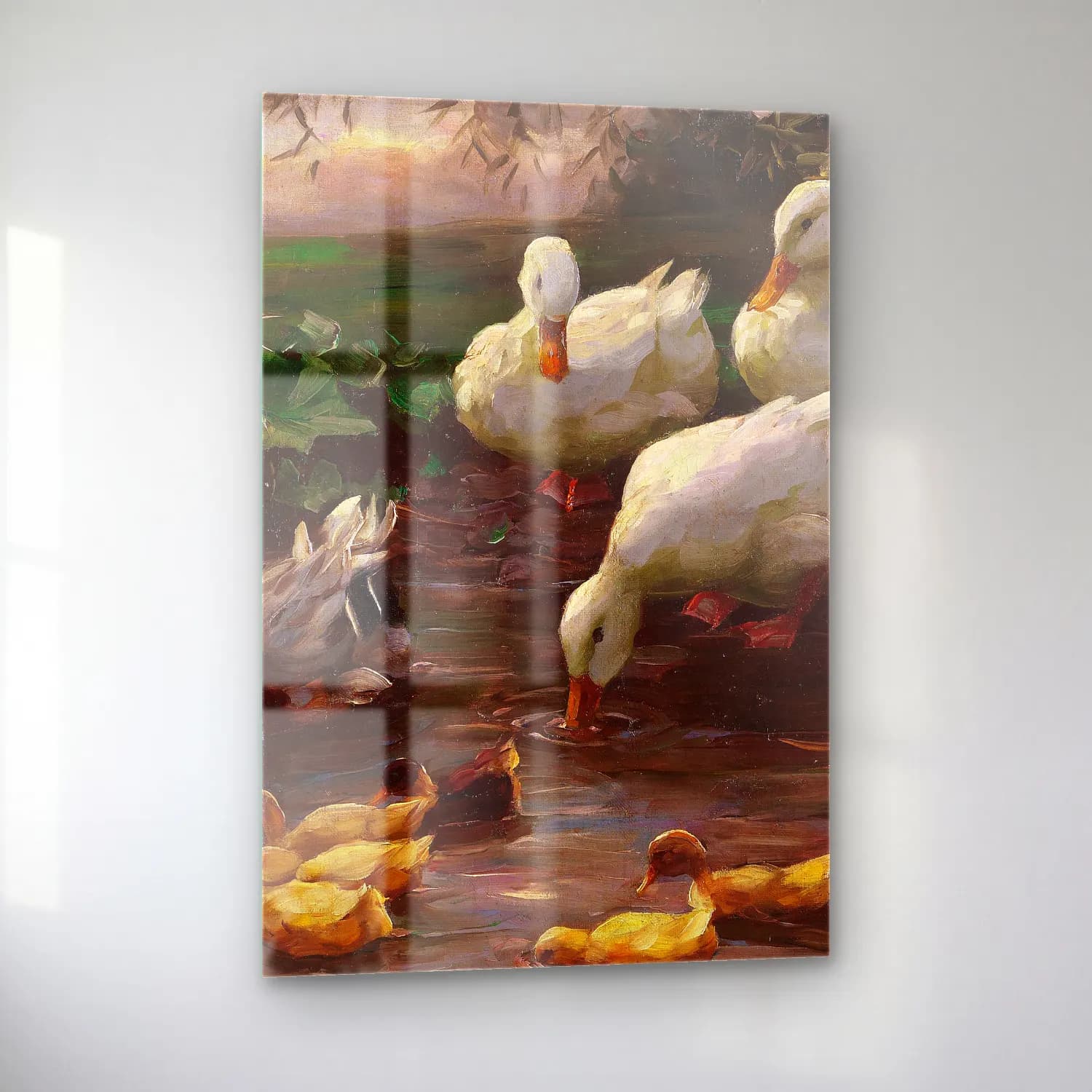 Alexander Koester – Erpel mit Enten und Küken am Seeufer (Ca. 1905-1910) cam tablo — sol açıdan görünüm