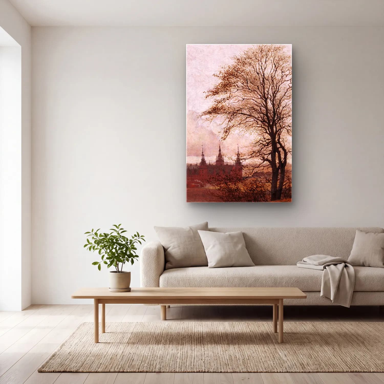 Christen Købke – Autumn Landscape. Frederiksborg Castle in the Middle… cam tablo — açık renk salonda