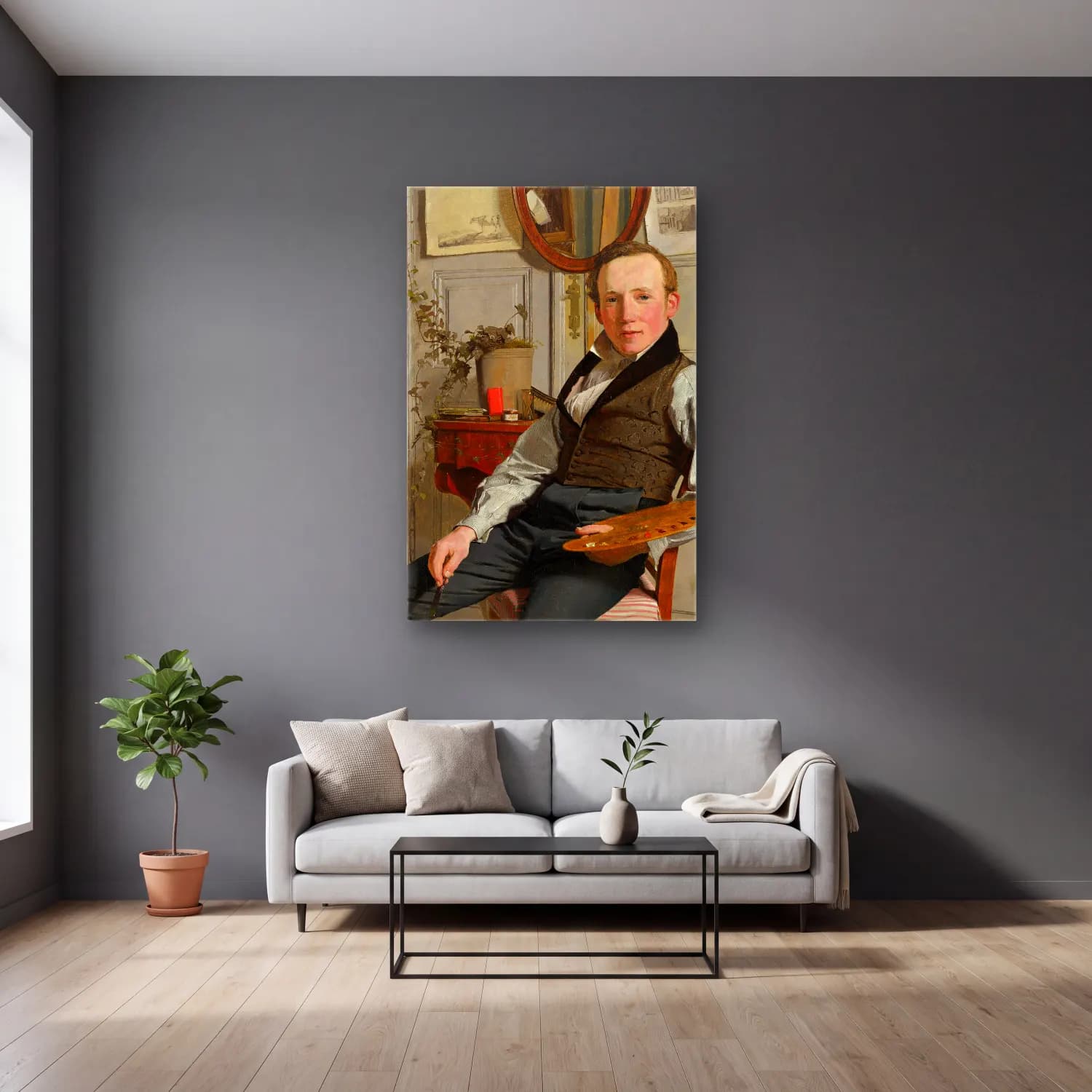 Christen Købke – Portrait of Frederik Sødring cam tablo — gri duvarlı salonda