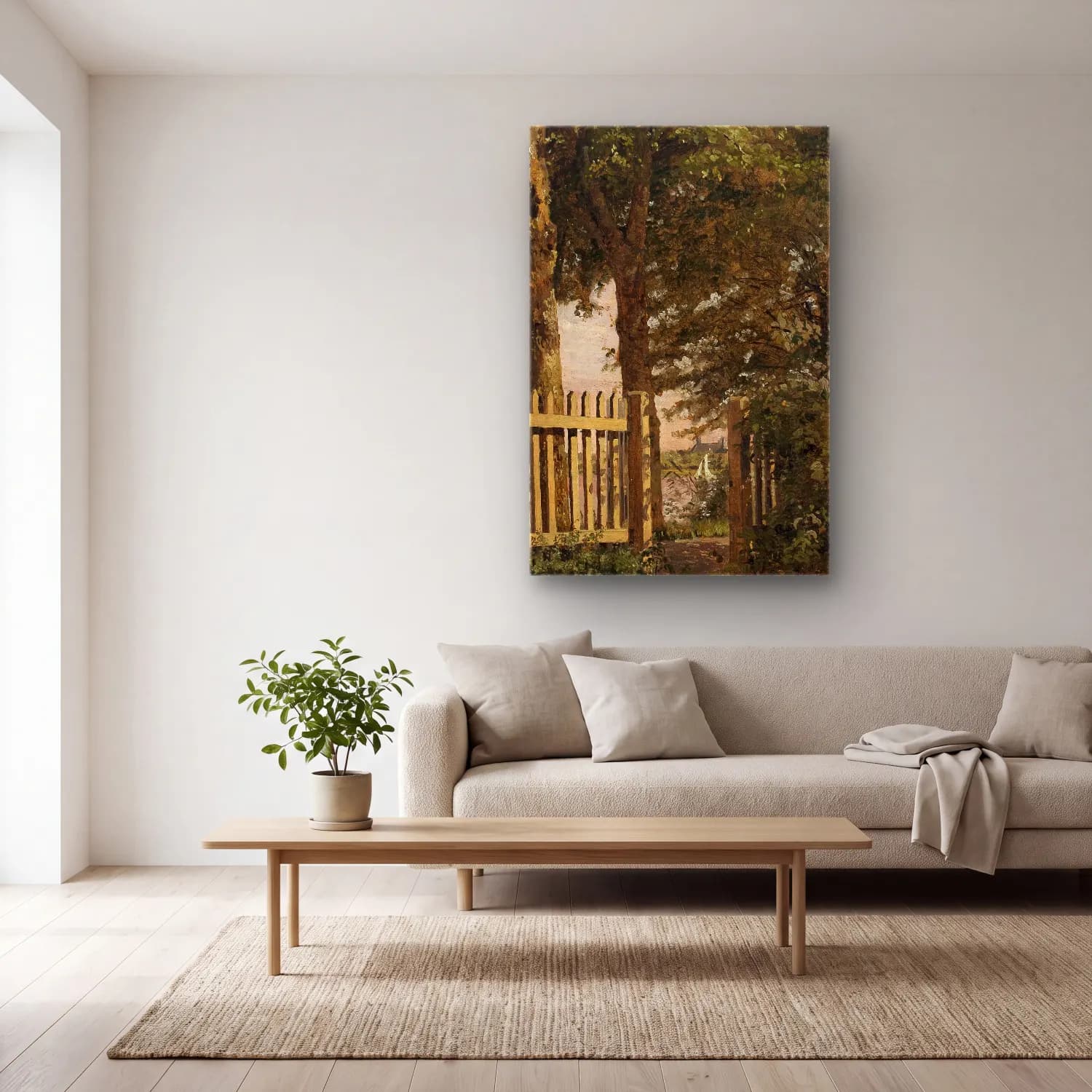 Christen Købke – The Garden Gate of the Artist’s Home at Blegdammen cam tablo — açık renk salonda