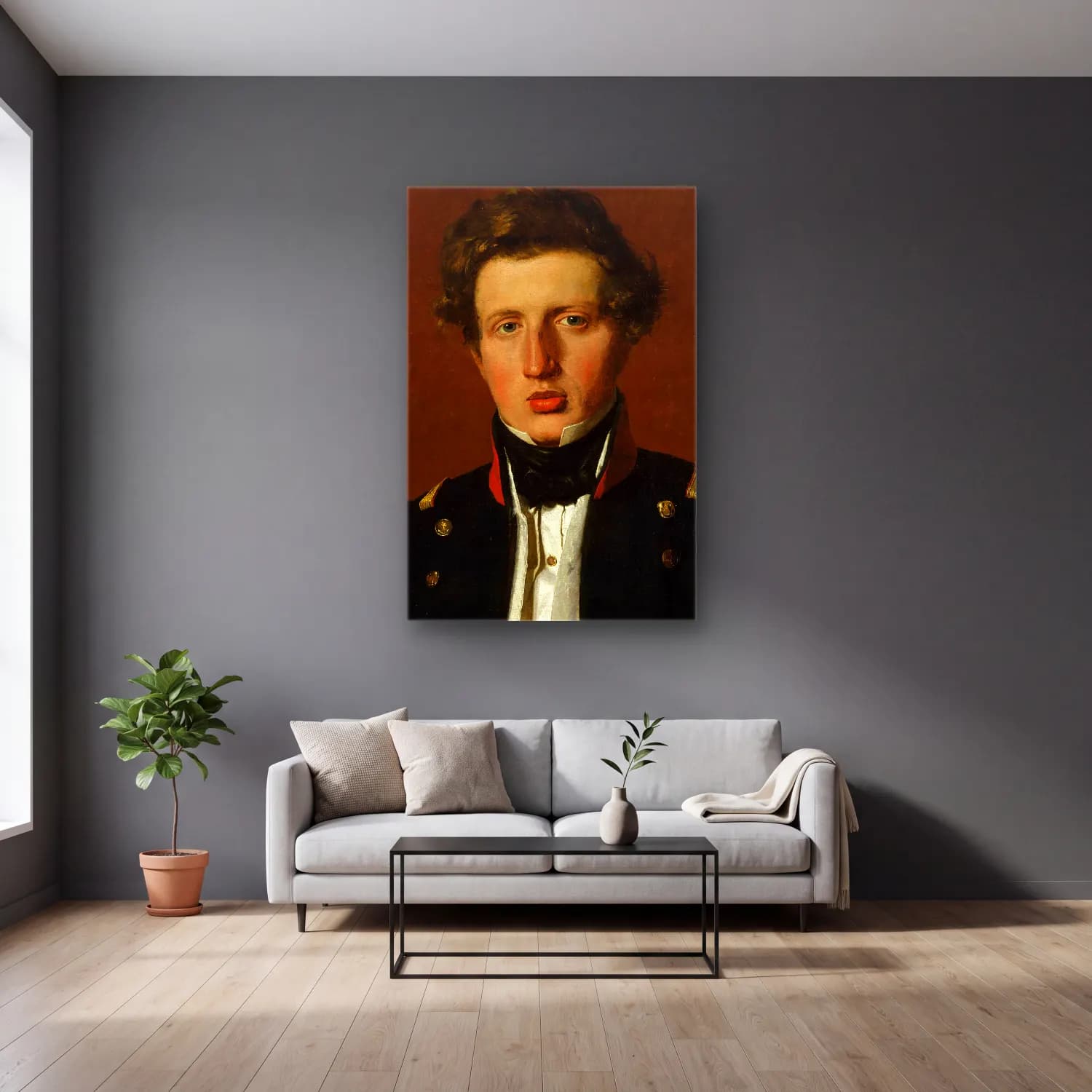Christen Købke – Valdemar Hjartvar Købke, the Artist’s Brother (ca. 1838) cam tablo — gri duvarlı salonda