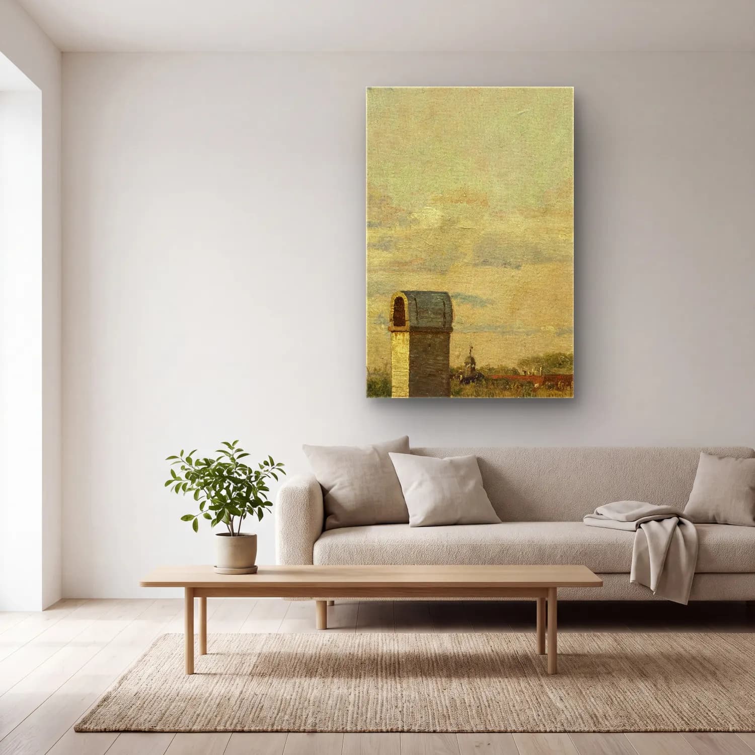 Christen Købke – View from a Window in Toldbodvej Looking Towards the… cam tablo — açık renk salonda