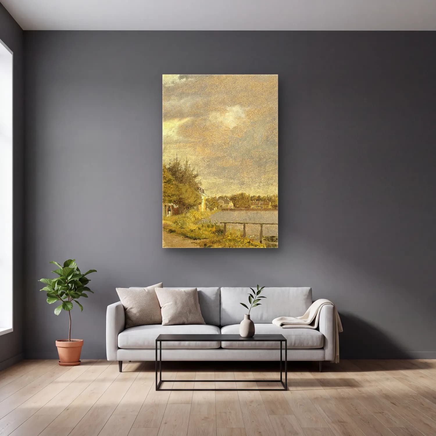Christen Købke – View of Dosseringen near the Suburb Østerbro outside… cam tablo — gri duvarlı salonda