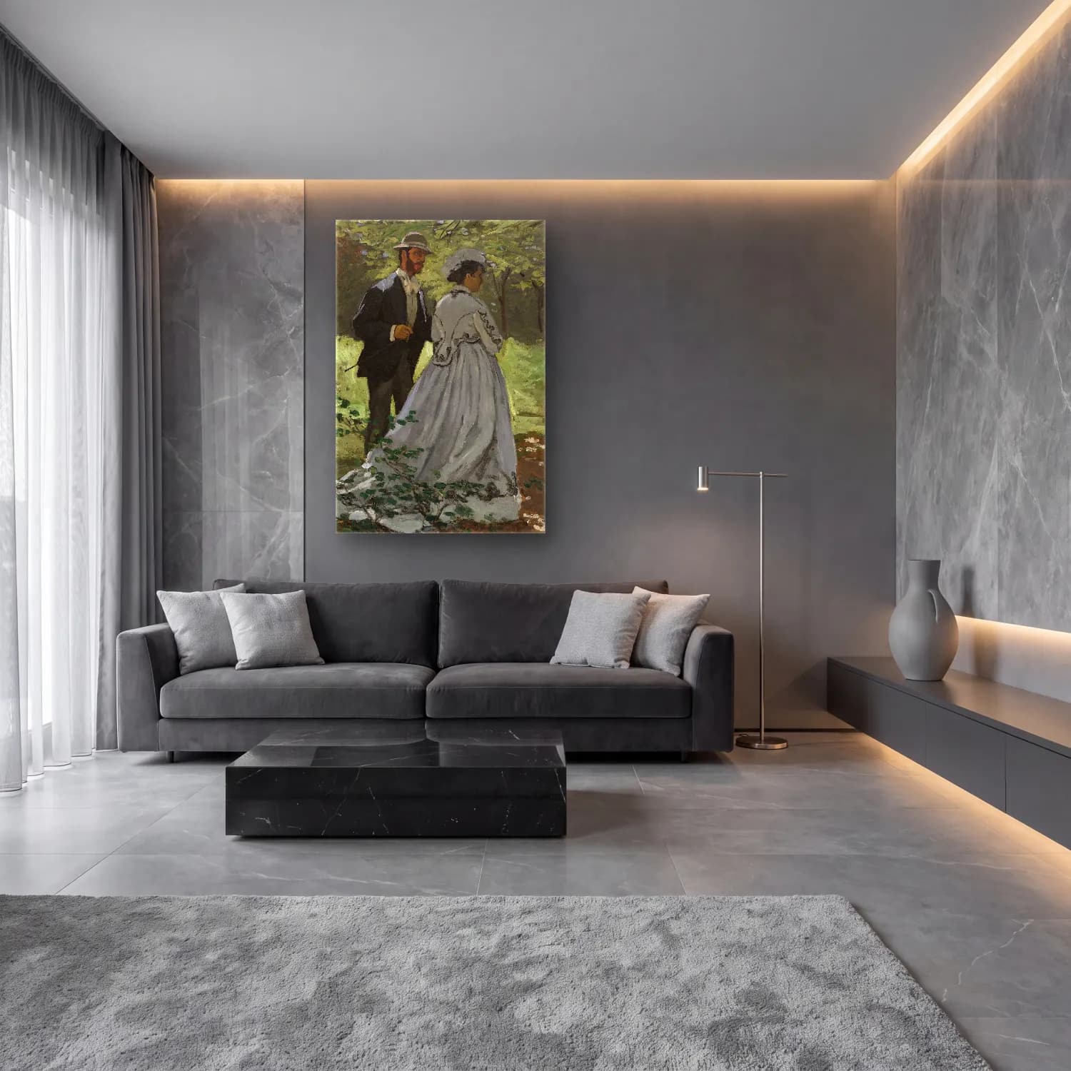 Claude Monet – Bazille and Camille (Study for Déjeuner sur l’Herbe ) cam tablo — lüks salon duvarında