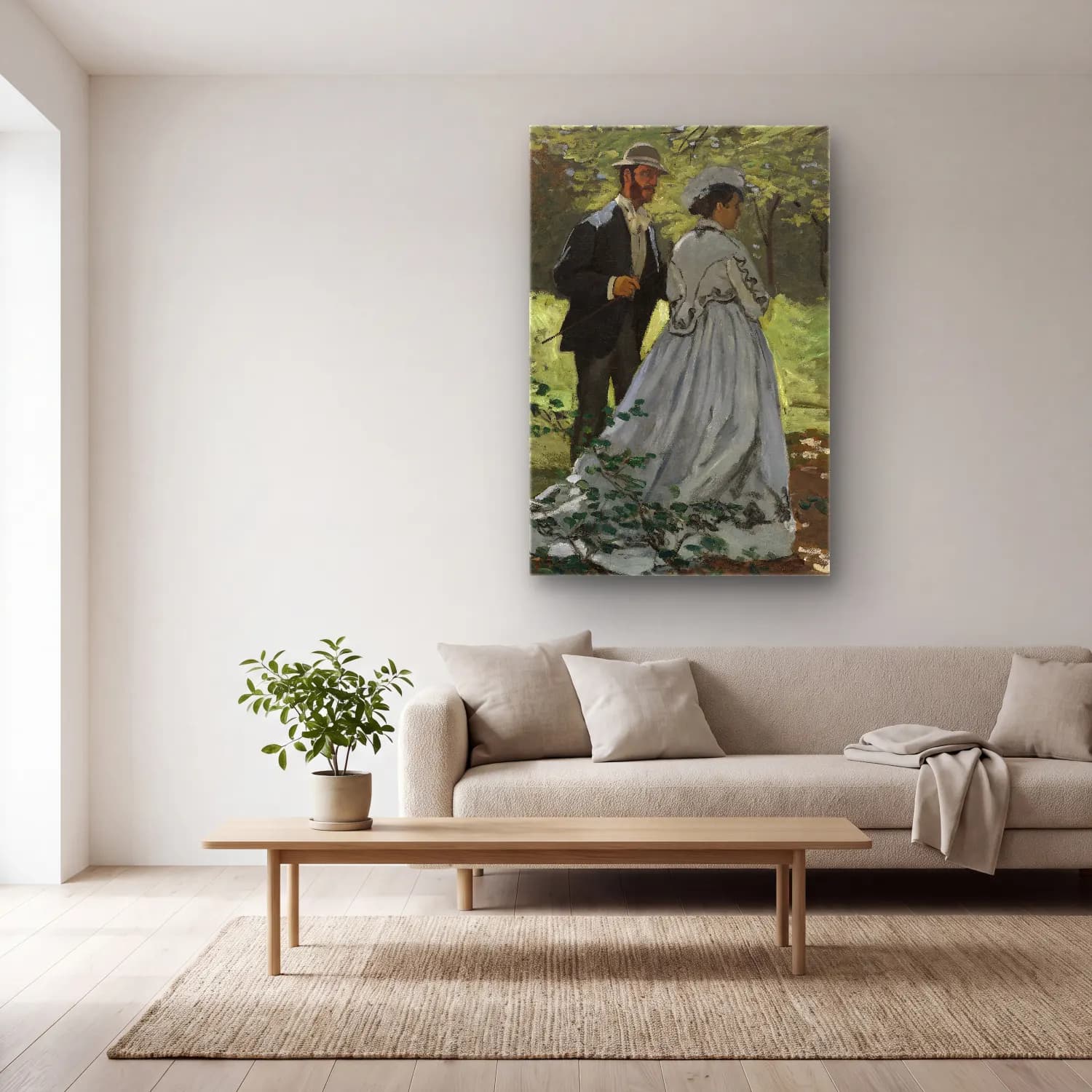 Claude Monet – Bazille and Camille (Study for Déjeuner sur l’Herbe ) cam tablo — açık renk salonda