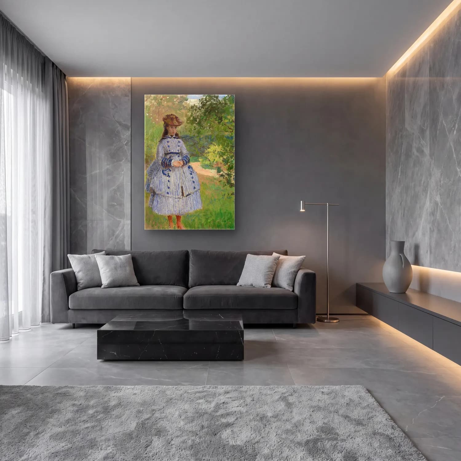 Claude Monet – Girl with Dog cam tablo — lüks salon duvarında