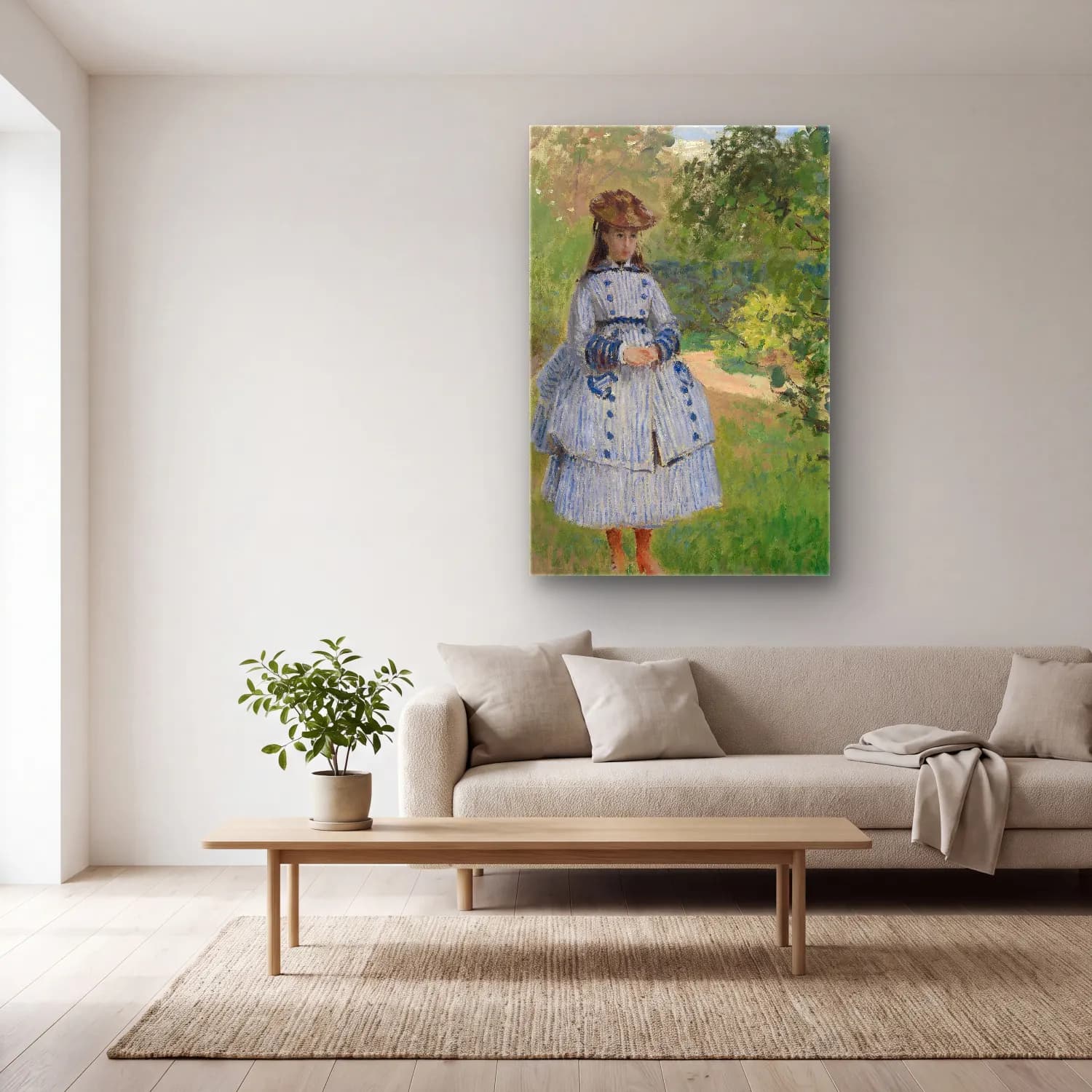 Claude Monet – Girl with Dog cam tablo — açık renk salonda