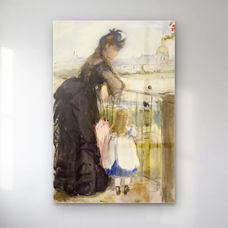 Berthe Morisot – On the Balcony cam tablo — Berthe Morisot – On the Balcony — suluboya anne ve çocuk