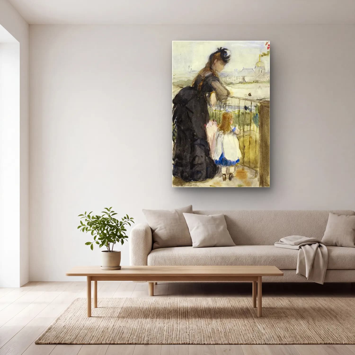 Berthe Morisot – On the Balcony cam tablo — açık renk salonda