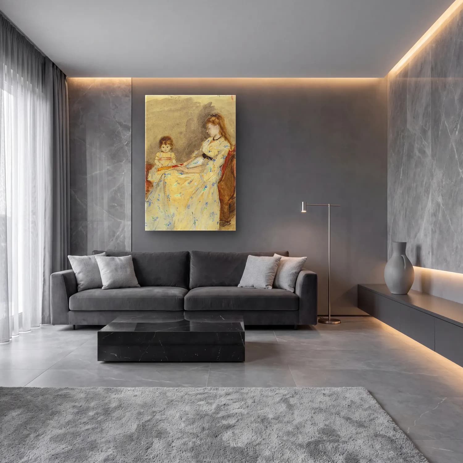 Berthe Morisot – The Artist’s Sister,Edma With Her Daughter Jeanne cam tablo — lüks salon duvarında