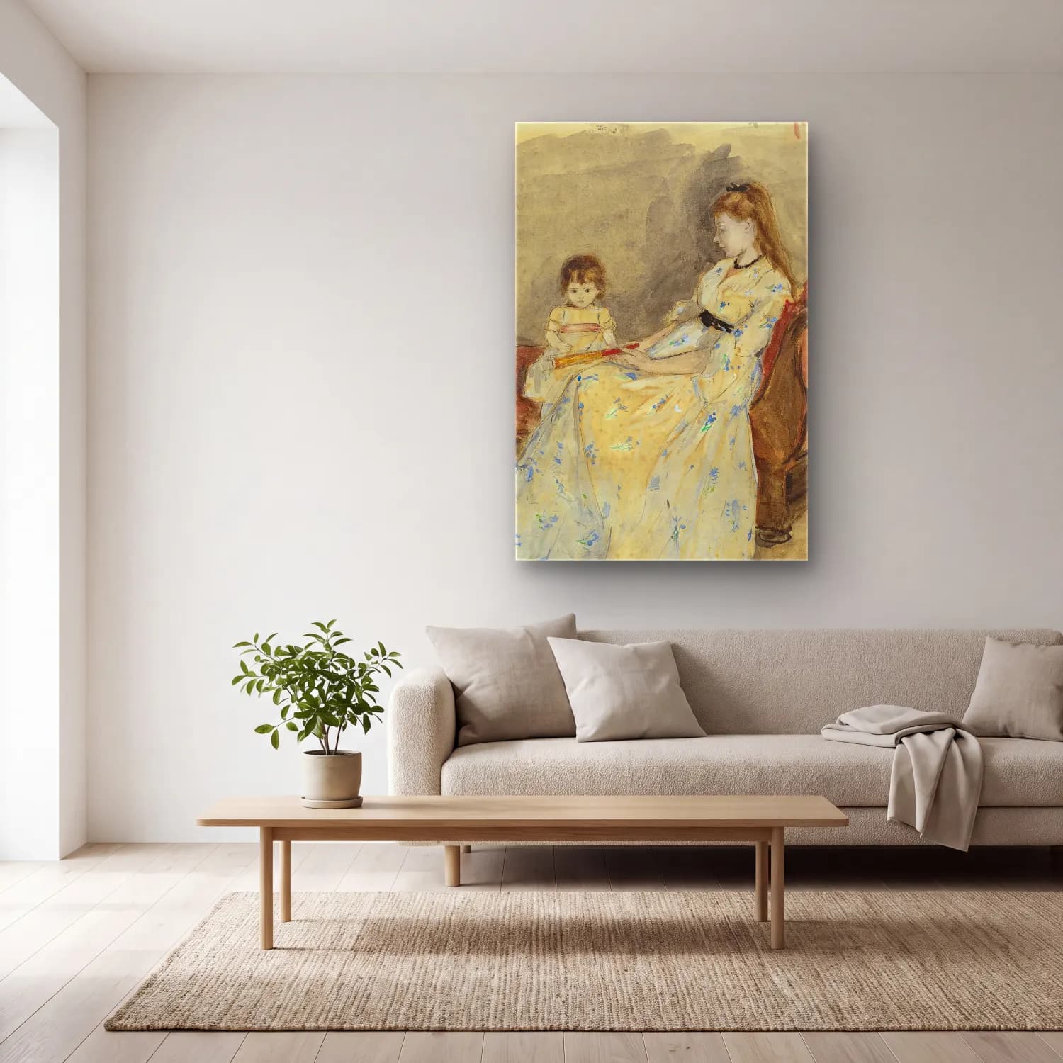 Berthe Morisot – The Artist’s Sister,Edma With Her Daughter Jeanne cam tablo — açık renk salonda