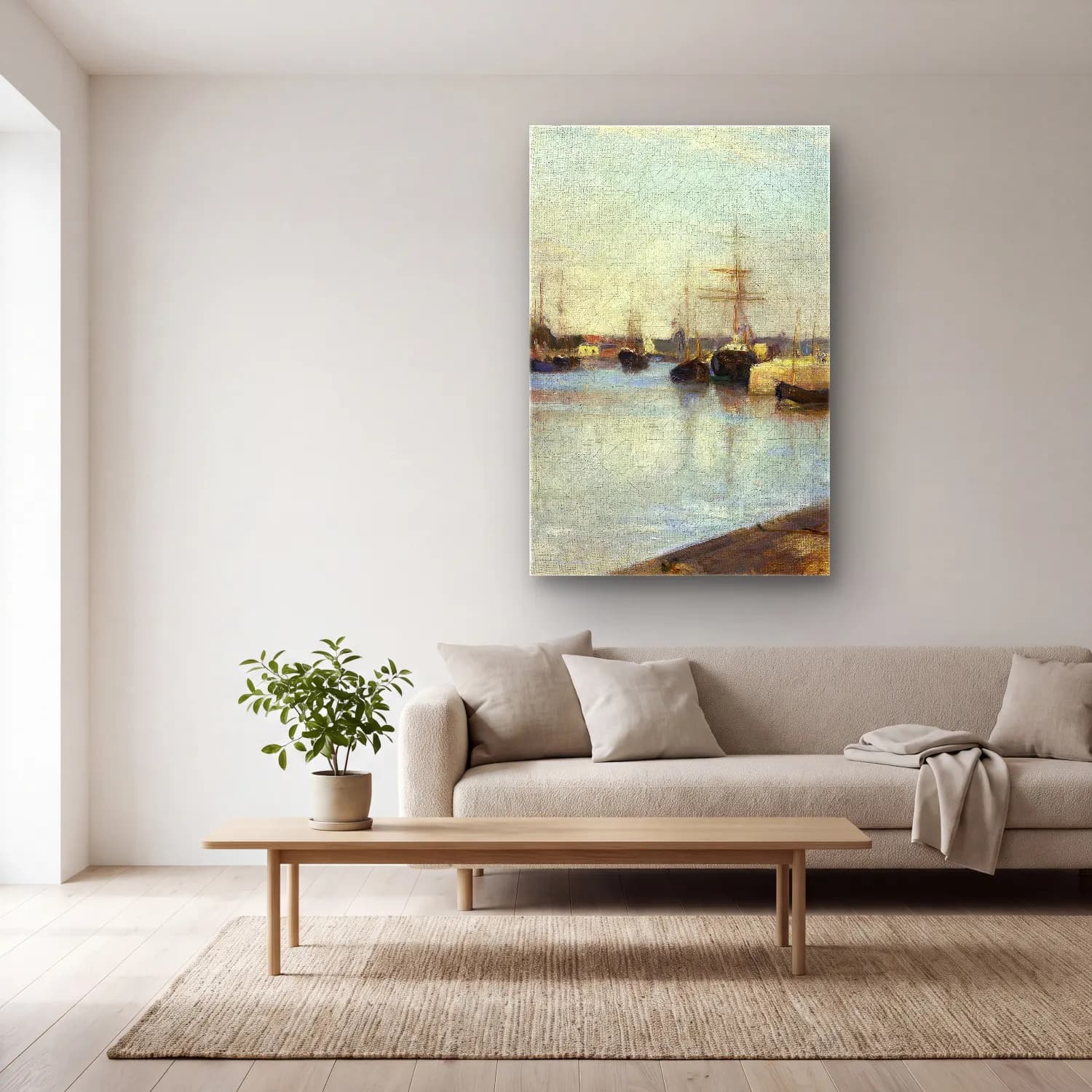 Berthe Morisot – The Harbor at Lorient cam tablo — açık renk salonda
