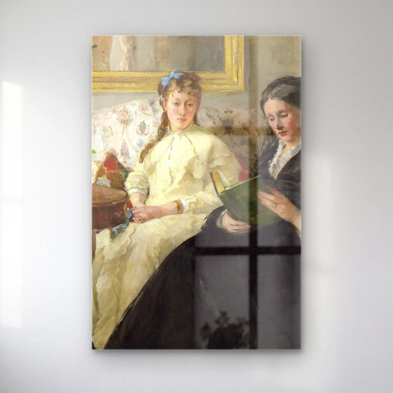 Berthe Morisot – The Mother and Sister of the Artist cam tablo — Berthe Morisot – The Mother and Sister of the Artist — empresyonist kitap okuyan kadın