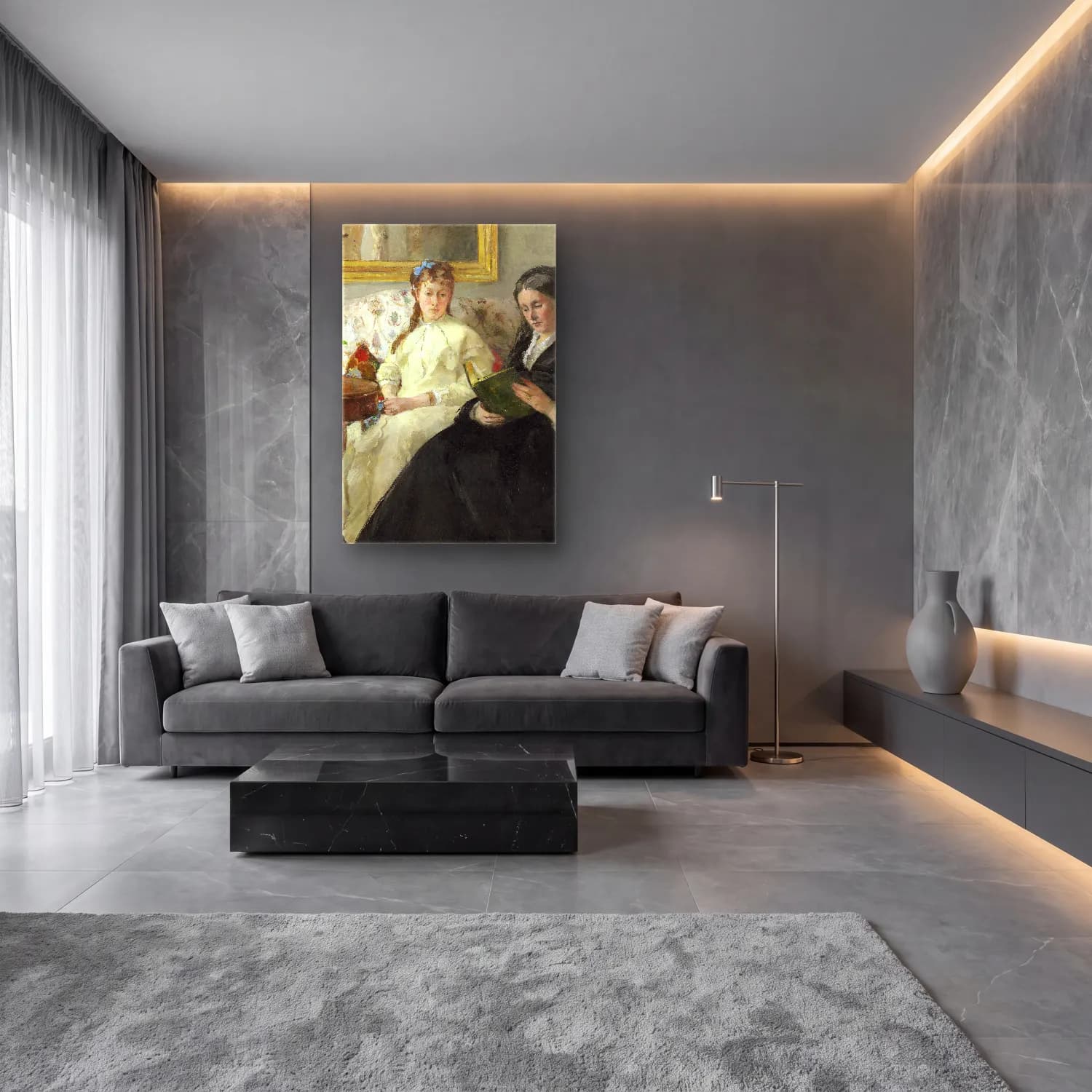 Berthe Morisot – The Mother and Sister of the Artist cam tablo — lüks salon duvarında