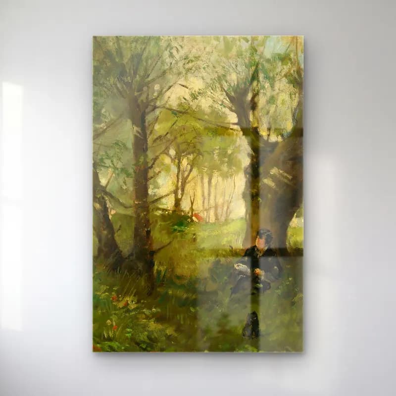 Berthe Morisot – Vieux Chemin À Auvers cam tablo — Berthe Morisot – Vieux Chemin À Auvers — empresyonist kitap okuyan kadın
