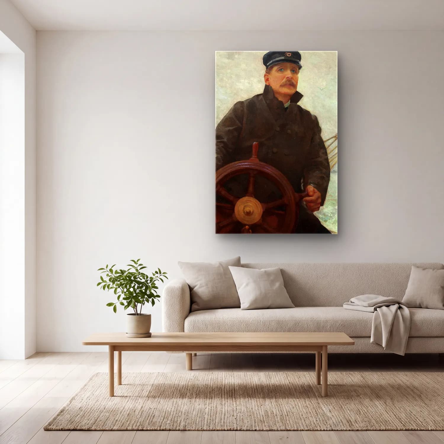 Robert William Vonnoh – At the Helm (Edward Dale Toland) (circa 1926) – Pastel Tonlar cam tablo — açık renk salonda