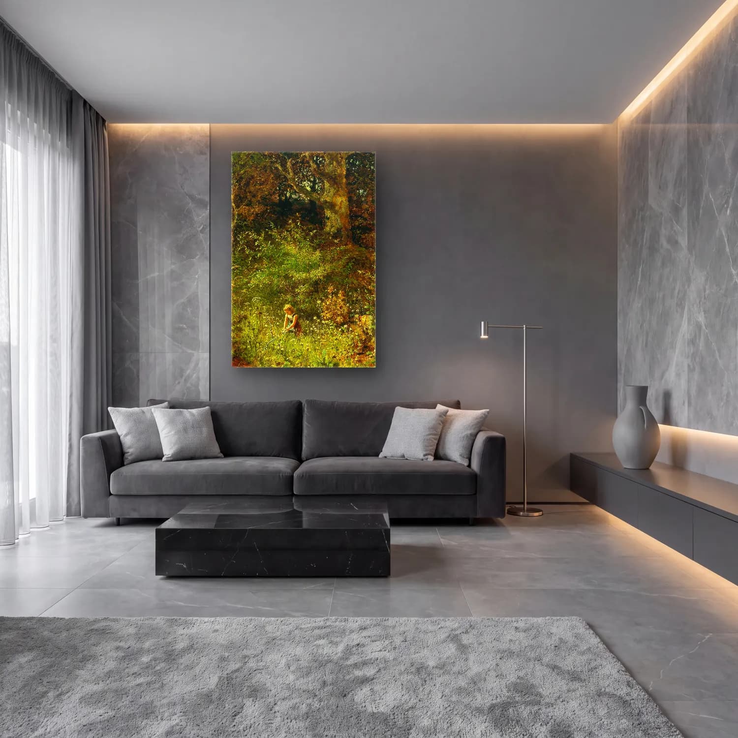 Olga Wisinger-Florian – A girl gathering flowers in a forest glade cam tablo — lüks salon duvarında
