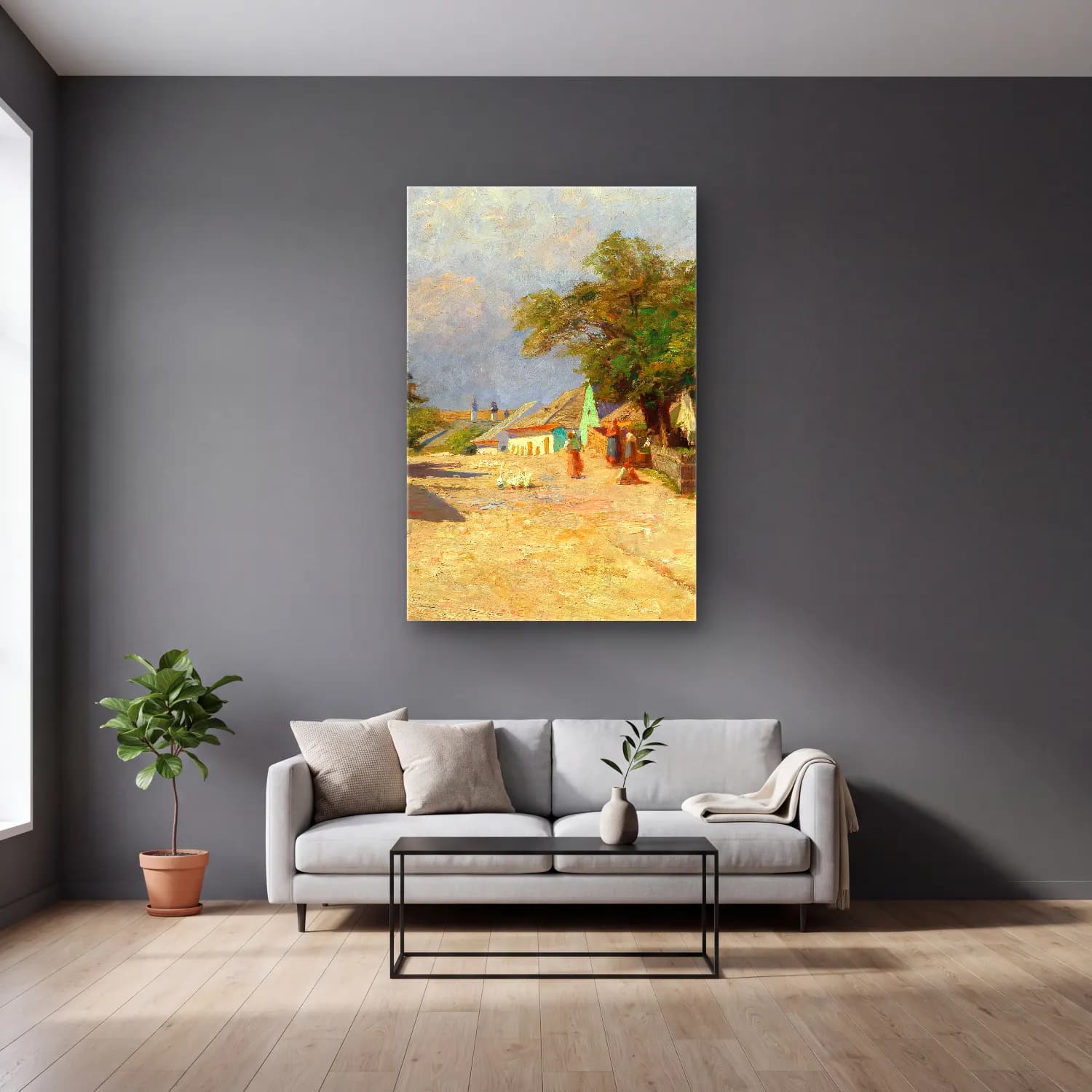 Olga Wisinger-Florian – A village road in the summer midday sun cam tablo — gri duvarlı salonda