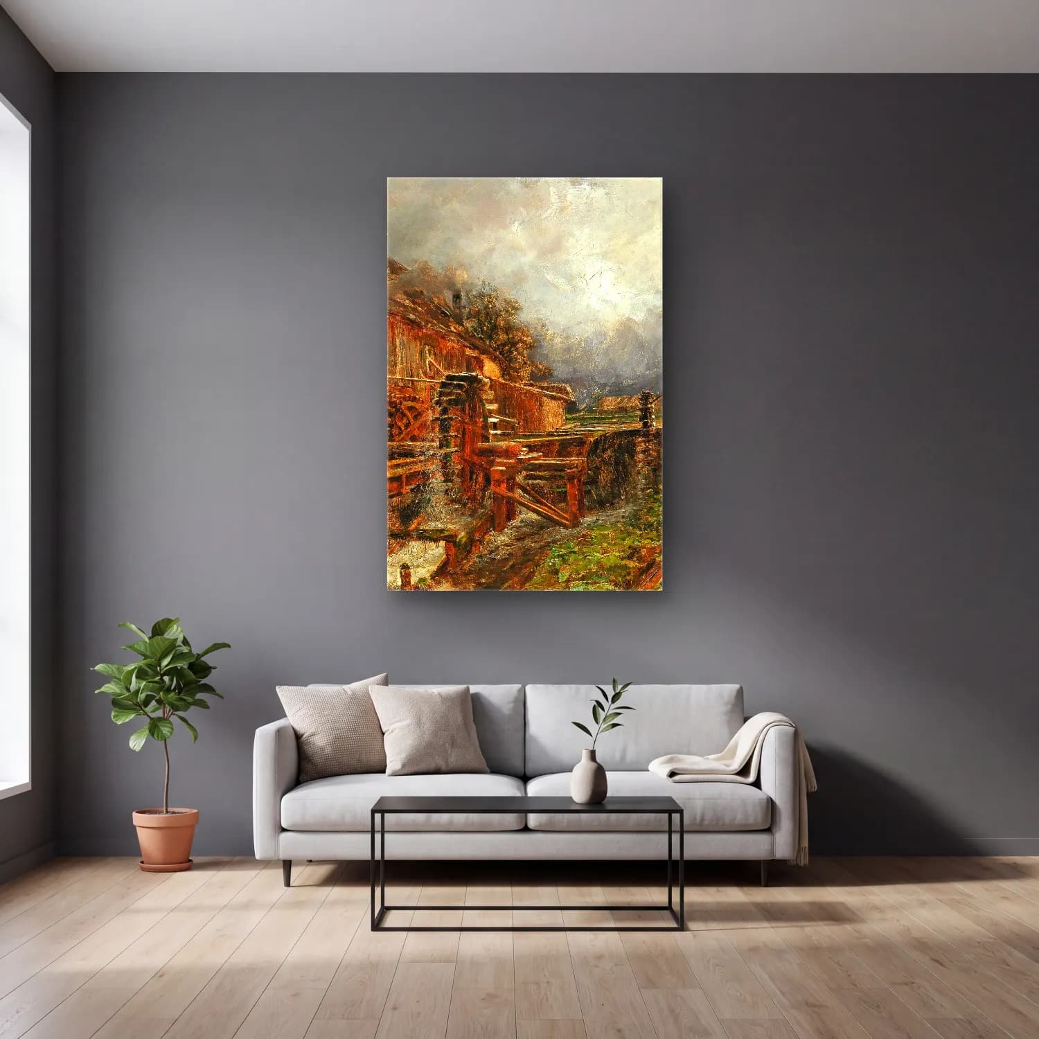 Olga Wisinger-Florian – Mill at Goisern cam tablo — gri duvarlı salonda