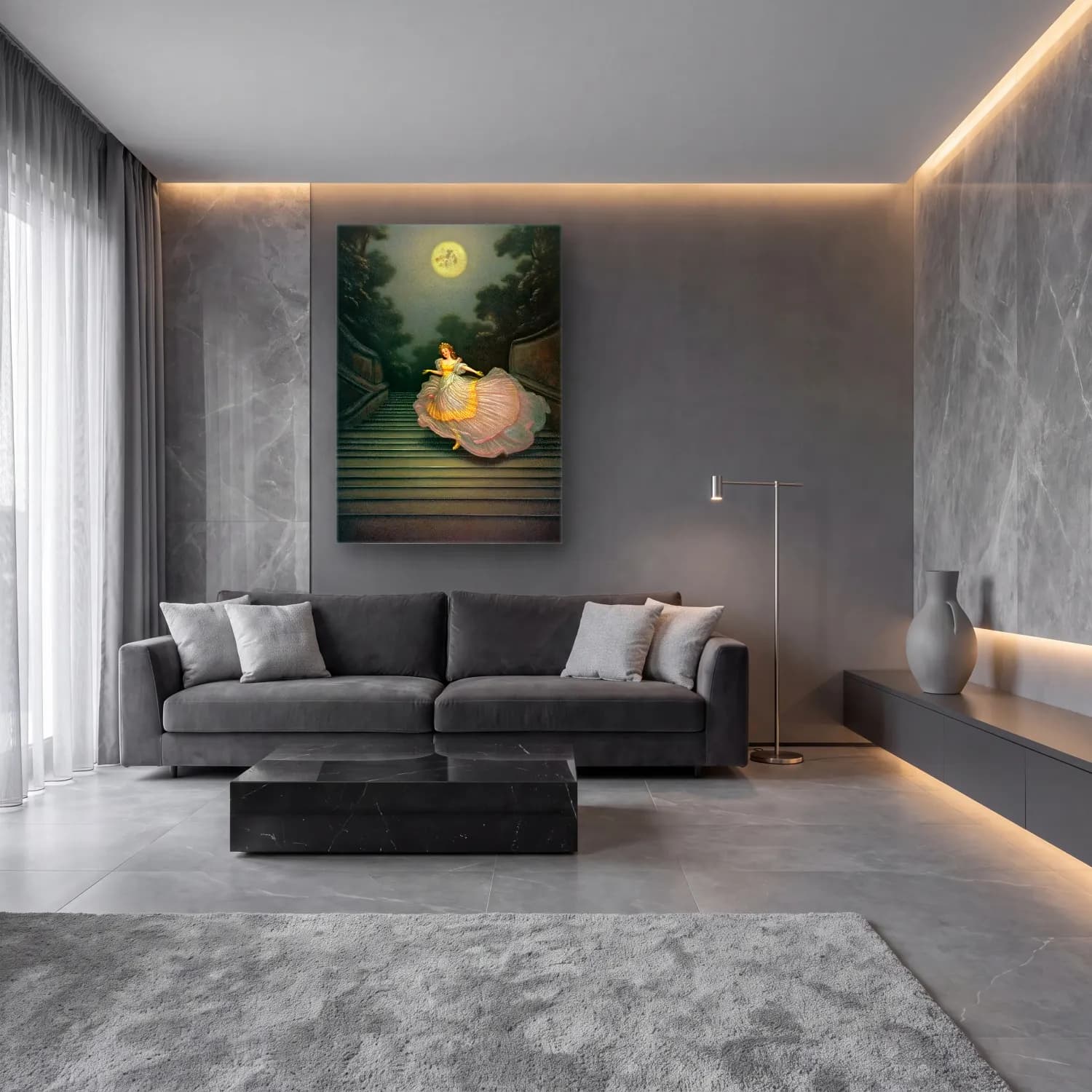 Yağlı Boya Balerin – Pastel Tonlar cam tablo — lüks salon duvarında