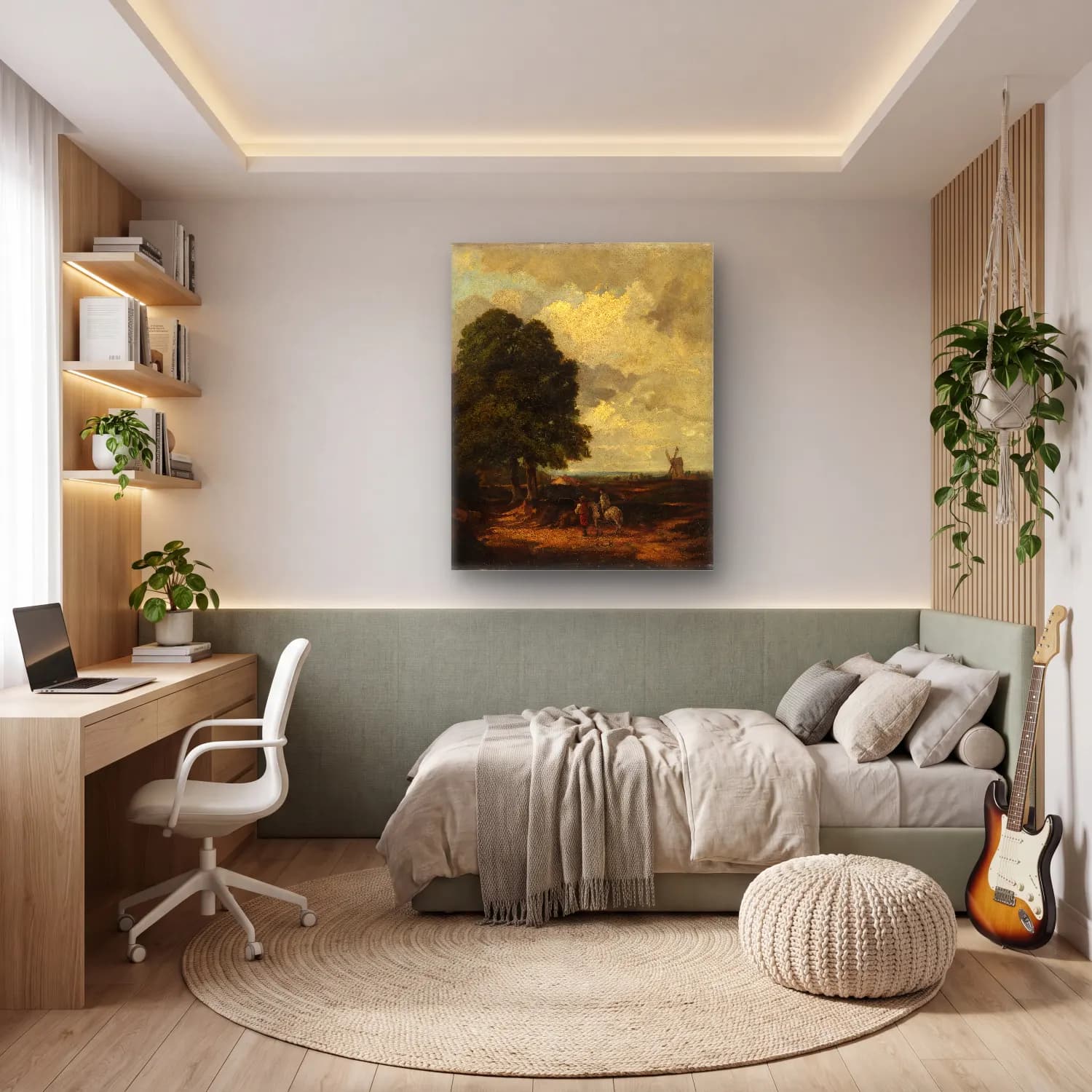 Yağlı Boya Kır Evi No. 33 cam tablo — genç odasında