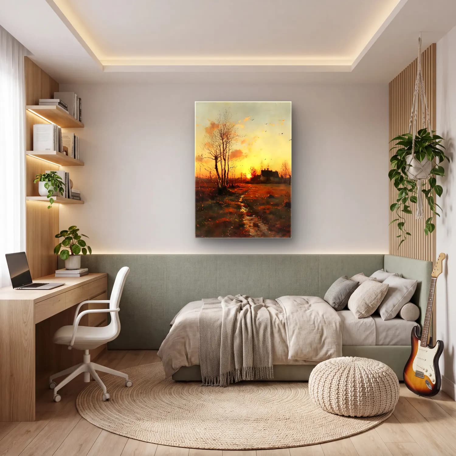 Yağlı Boya Kır Evi No. 49 cam tablo — genç odasında