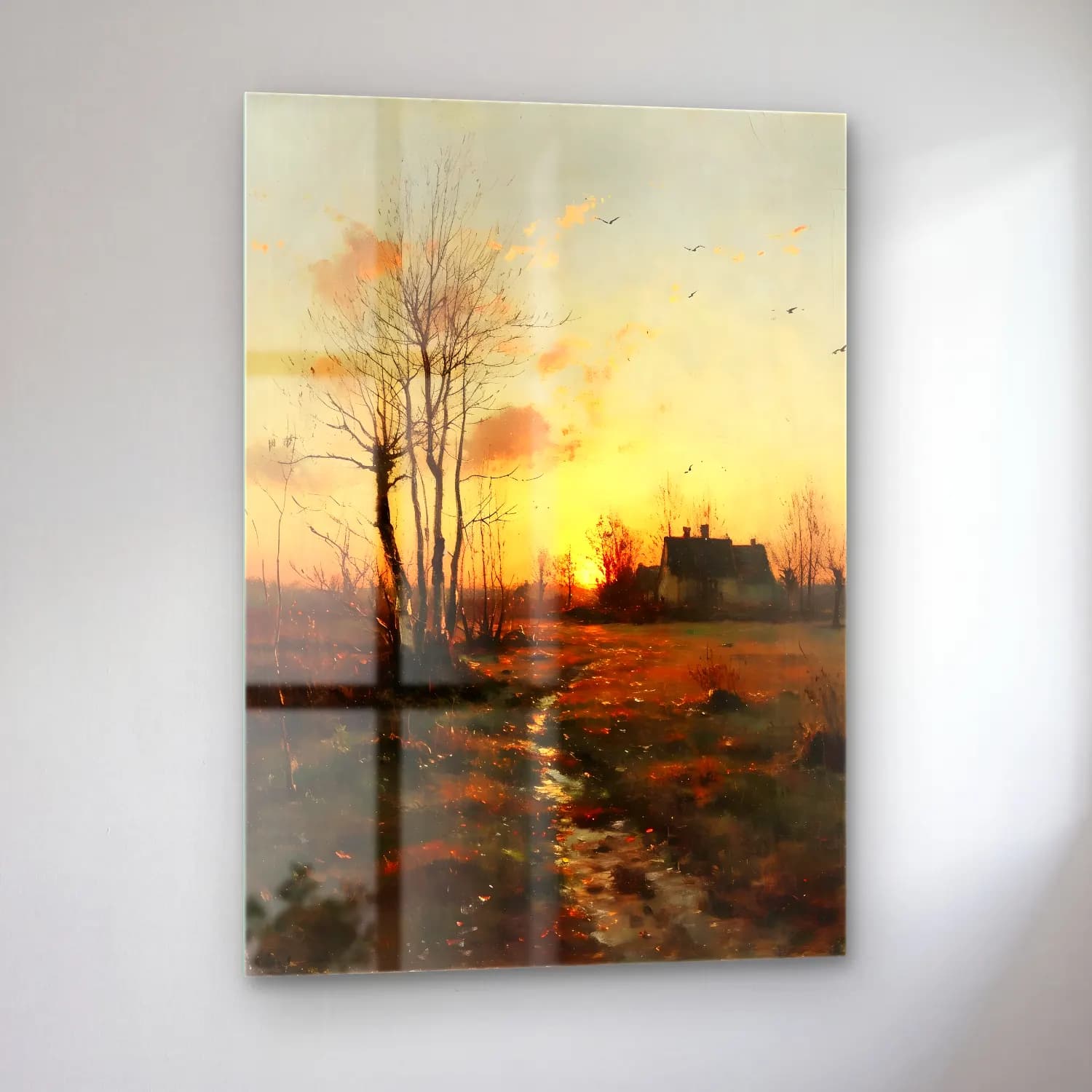 Yağlı Boya Kır Evi No. 49 cam tablo — sol açıdan görünüm