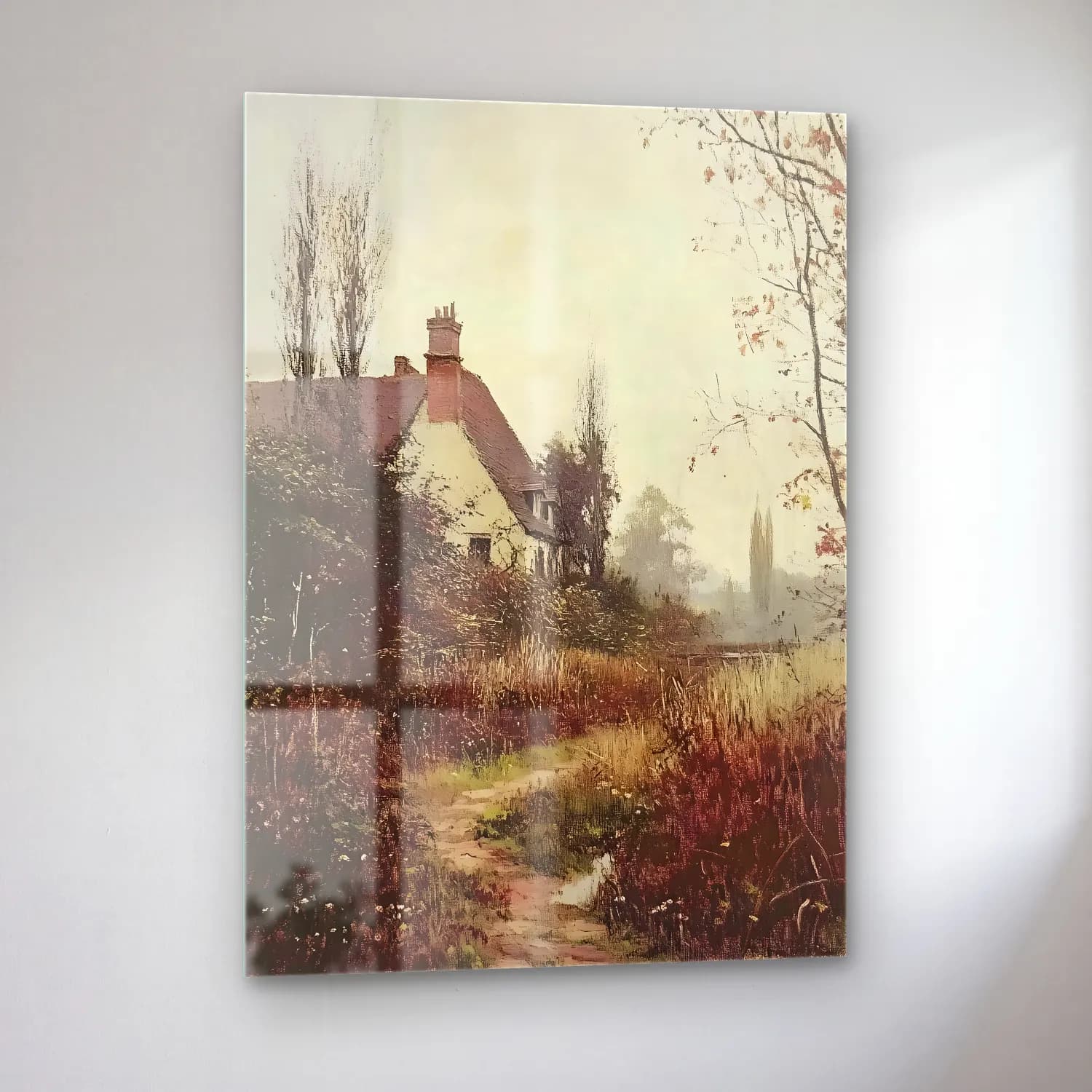 Suluboya Kır Evi No. 49 cam tablo — sol açıdan görünüm
