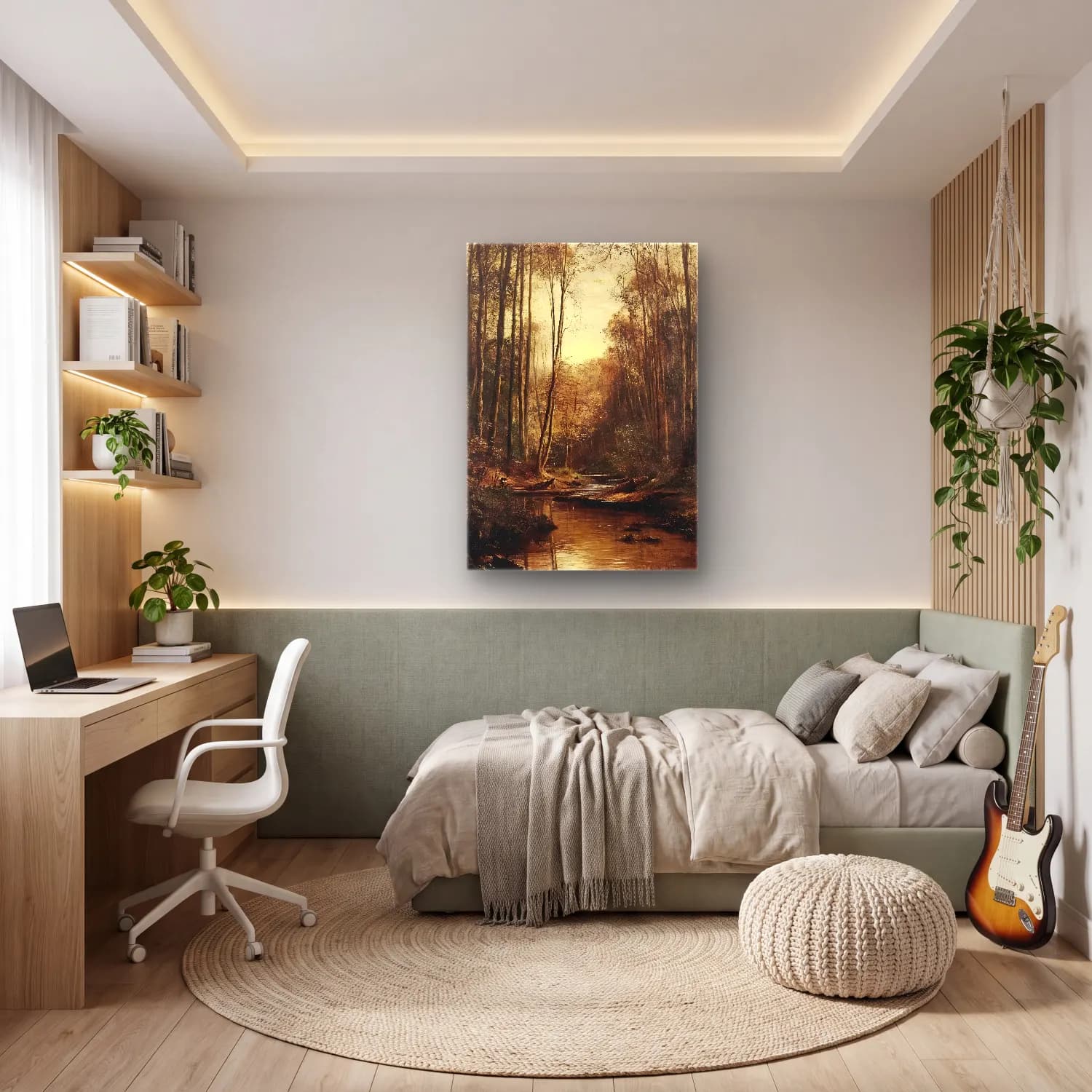 Yağlı Boya Orman No. 32 cam tablo — genç odasında