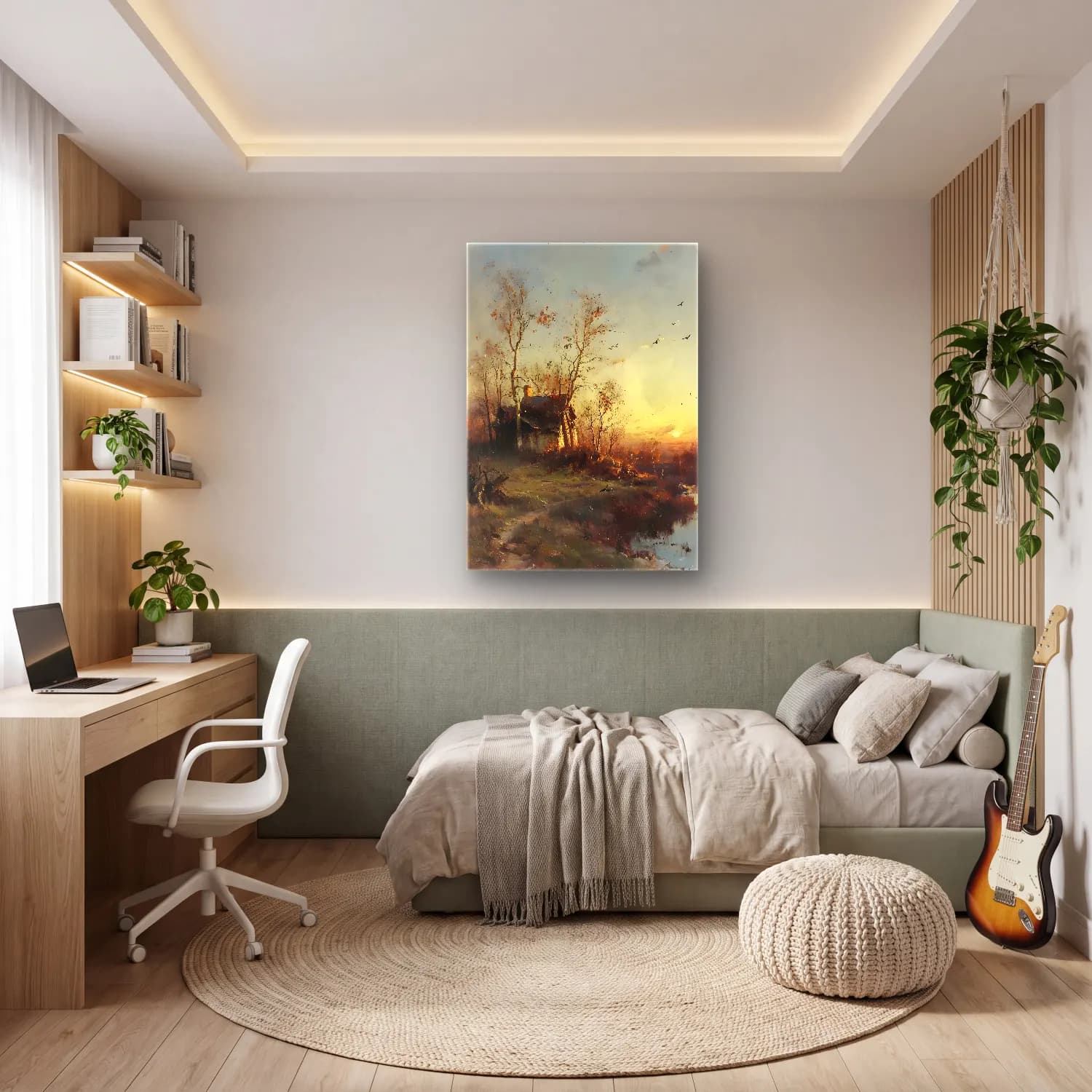 Yağlı Boya Kır Evi No. 67 cam tablo — genç odasında