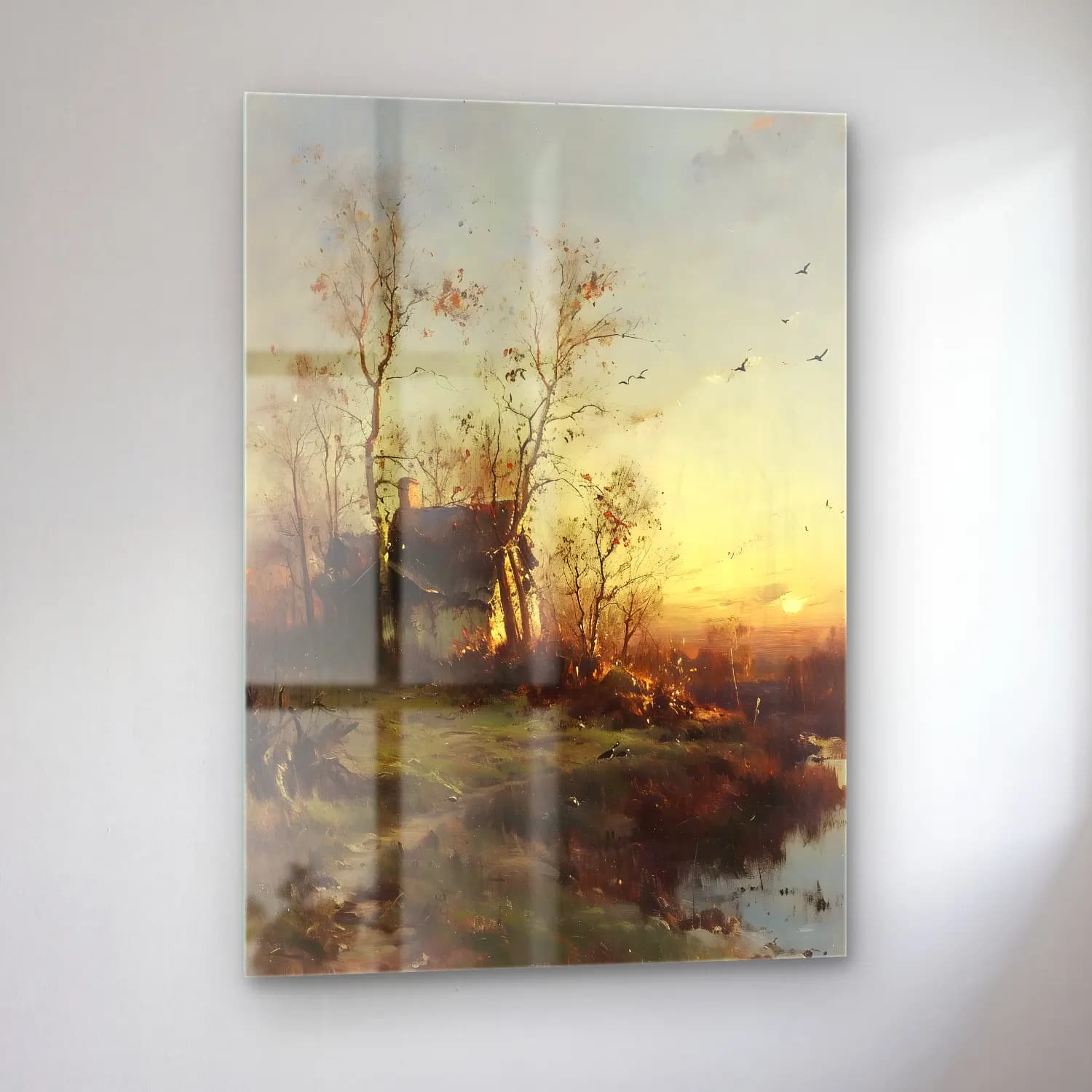 Yağlı Boya Kır Evi No. 67 cam tablo — sol açıdan görünüm
