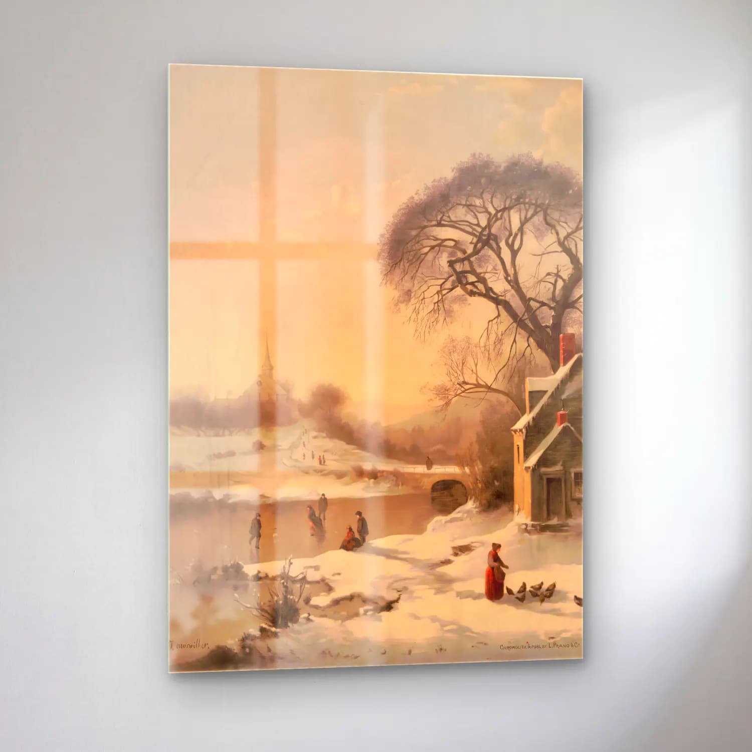 Yağlı Boya Karlı Kış Manzarası No. 74 cam tablo — sol açıdan görünüm