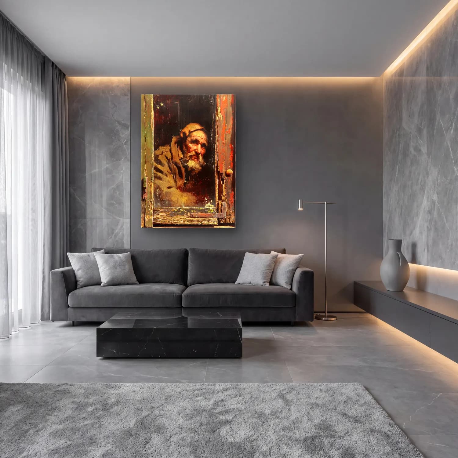 Yağlı Boya Erkek Portresi cam tablo — lüks salon duvarında