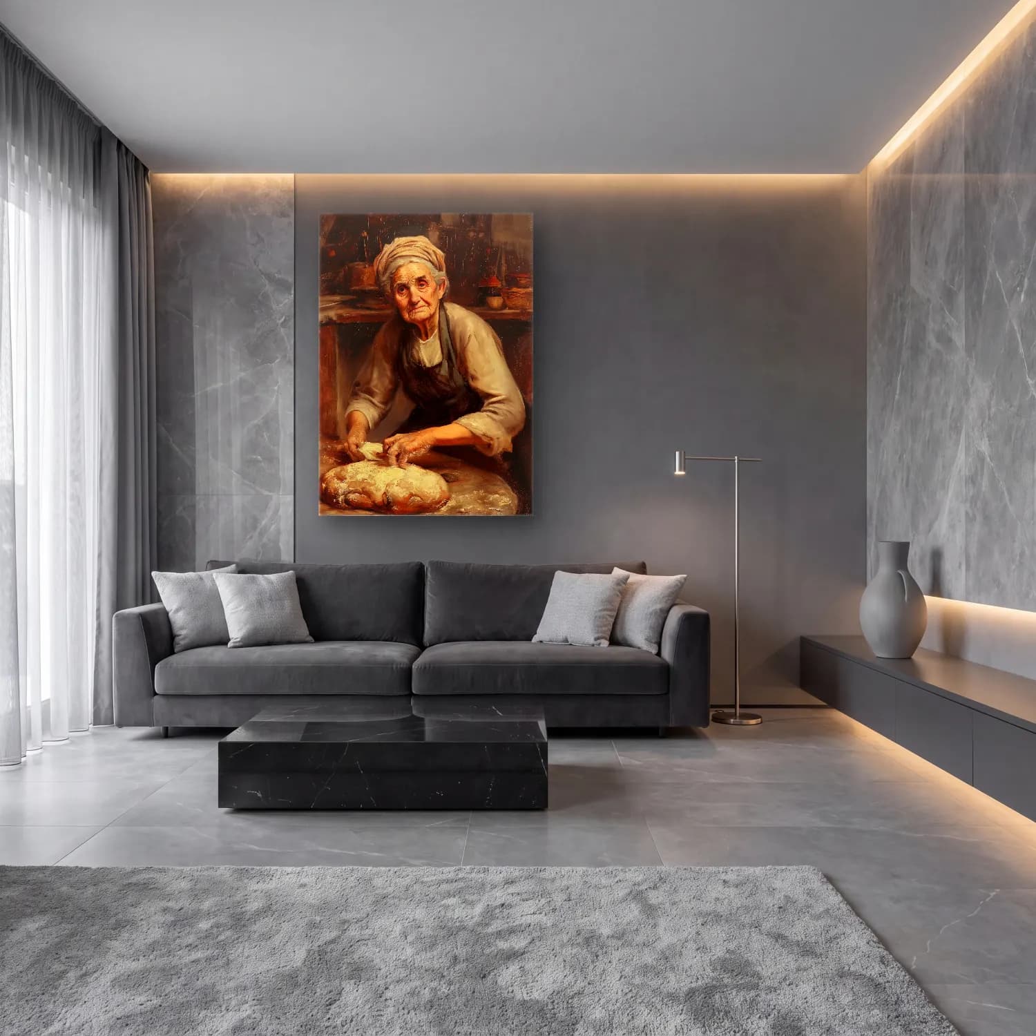 Yağlı Boya Kadın Portresi cam tablo — lüks salon duvarında