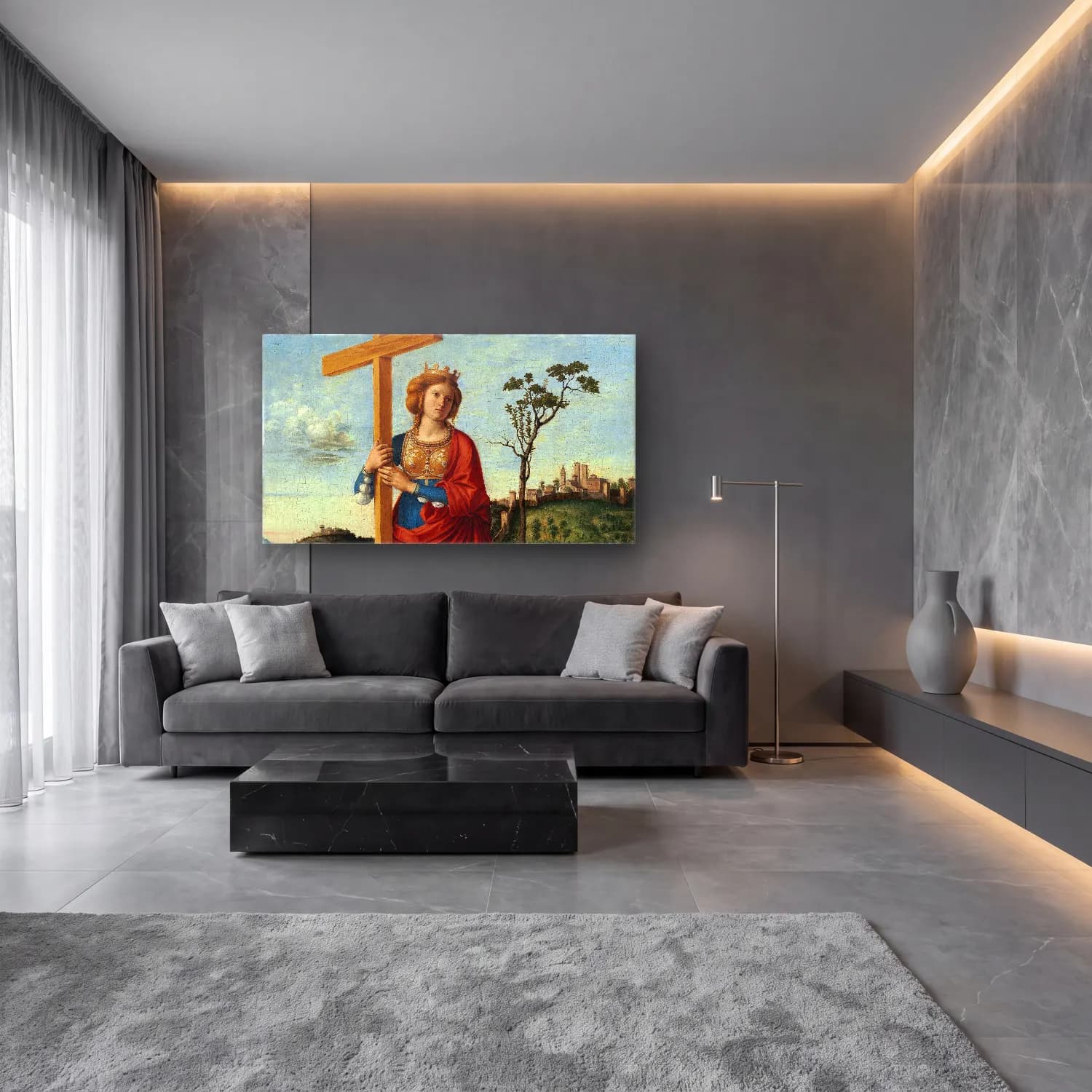 Yağlı Boya Dini Sahne – Pastel Tonlar cam tablo — lüks salon duvarında